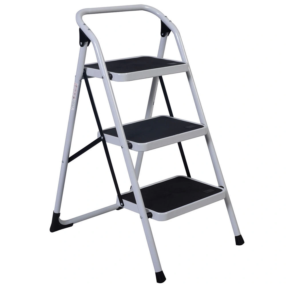Home Use 3-Step Short Handrail Iron Ladder Black & White view 2