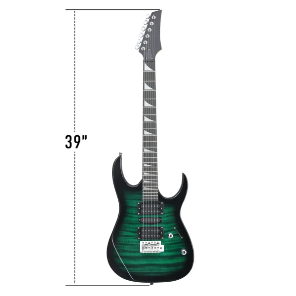 170 Model 39in Electric Guitar HSH Pickups Black complete starter kit suit for Hard Rock Tiger-striped Green view 6