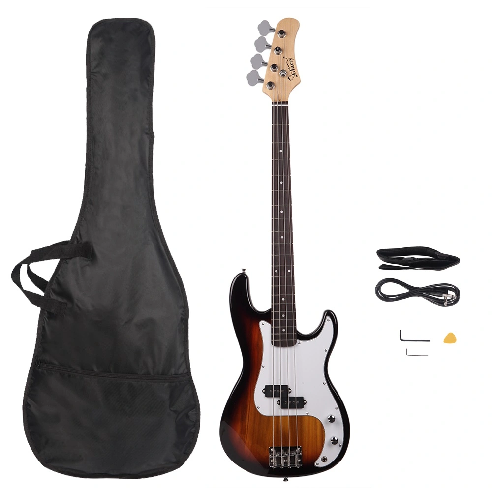 GST Full-Size Beginner Bass Guitar, Lindenholt Body, Single Coil Pickup, Elegant Sunburst Finish, Perfect for New Players