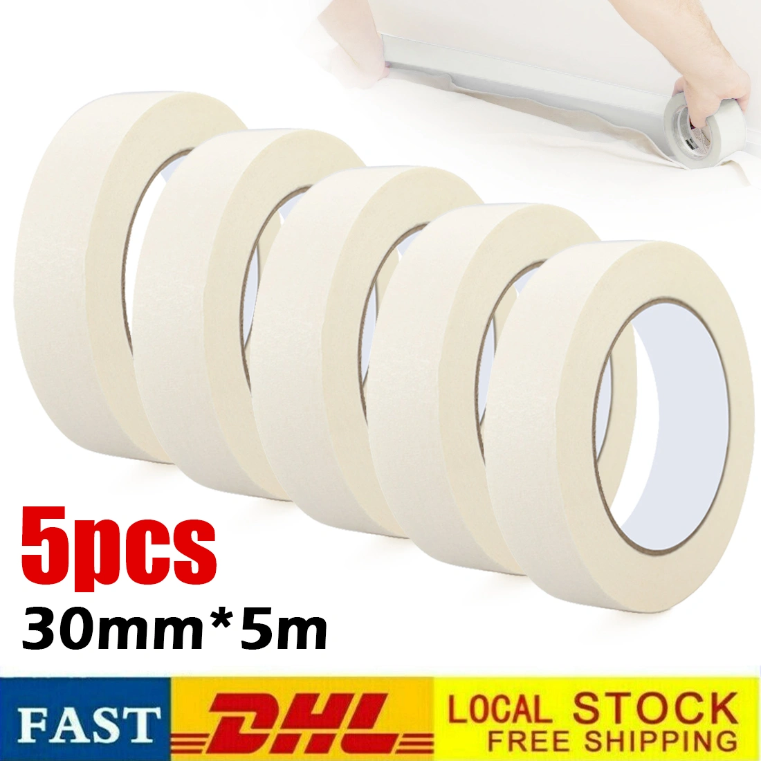 White Crepe Paper Masking Tape - Professional Painter's Tape for Walls & Trim, Crepe Masking Tape view 2