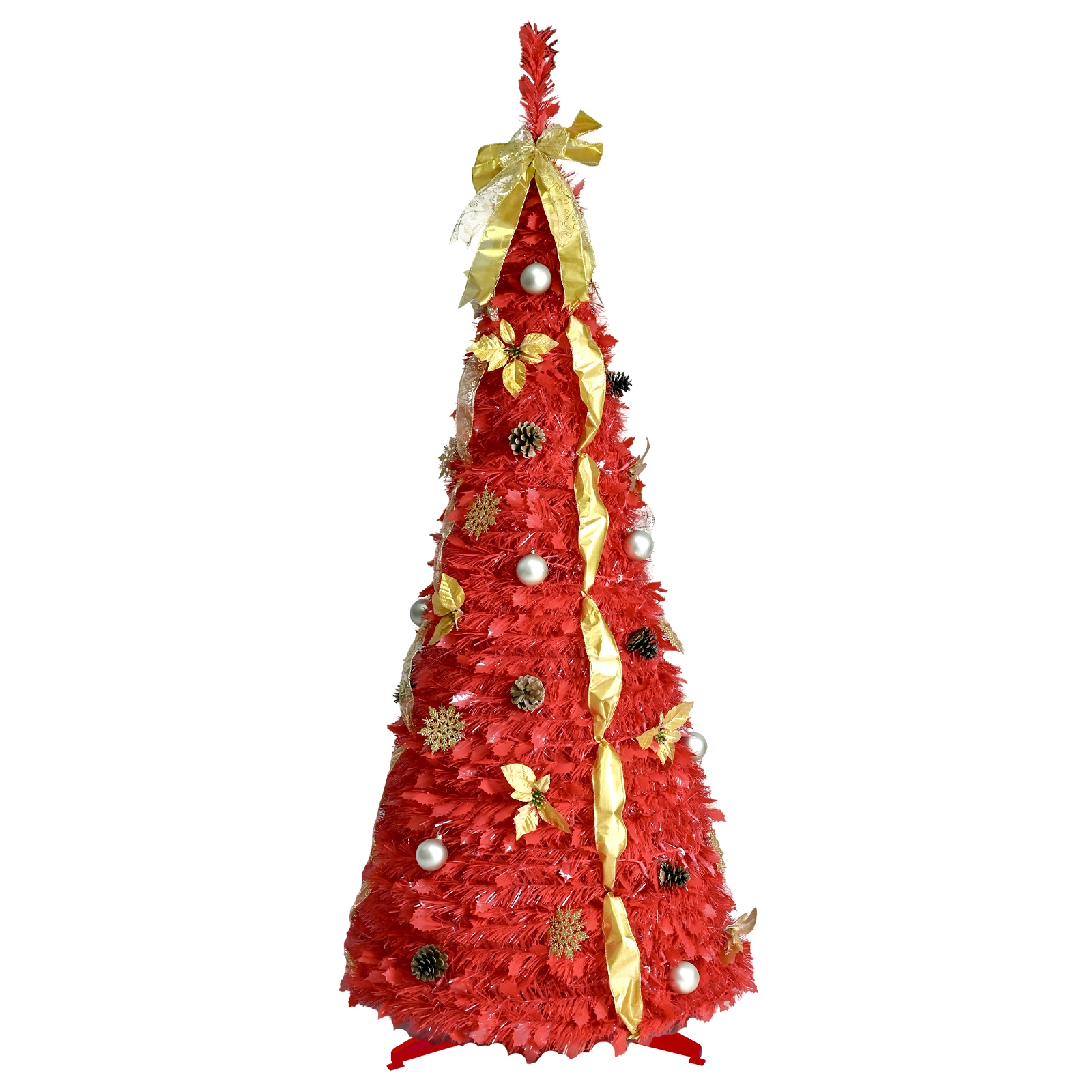 6FT Red Pop-Up Christmas Tree with 150 Warm White LED Lights, Ornaments Included - Easy Assembly & Space-Saving Holiday Decor view 7