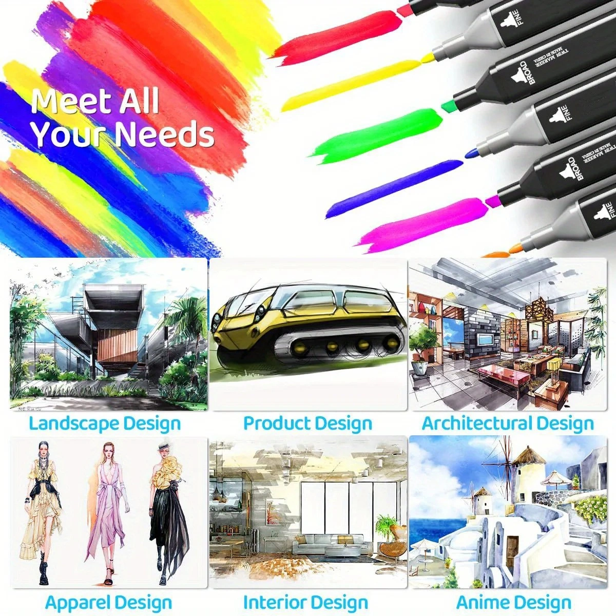204 Colors Dual Tip Markers Set, Quick-Dry Sketching Pens for Painting & Professional Drawing, Art Supplies view 3