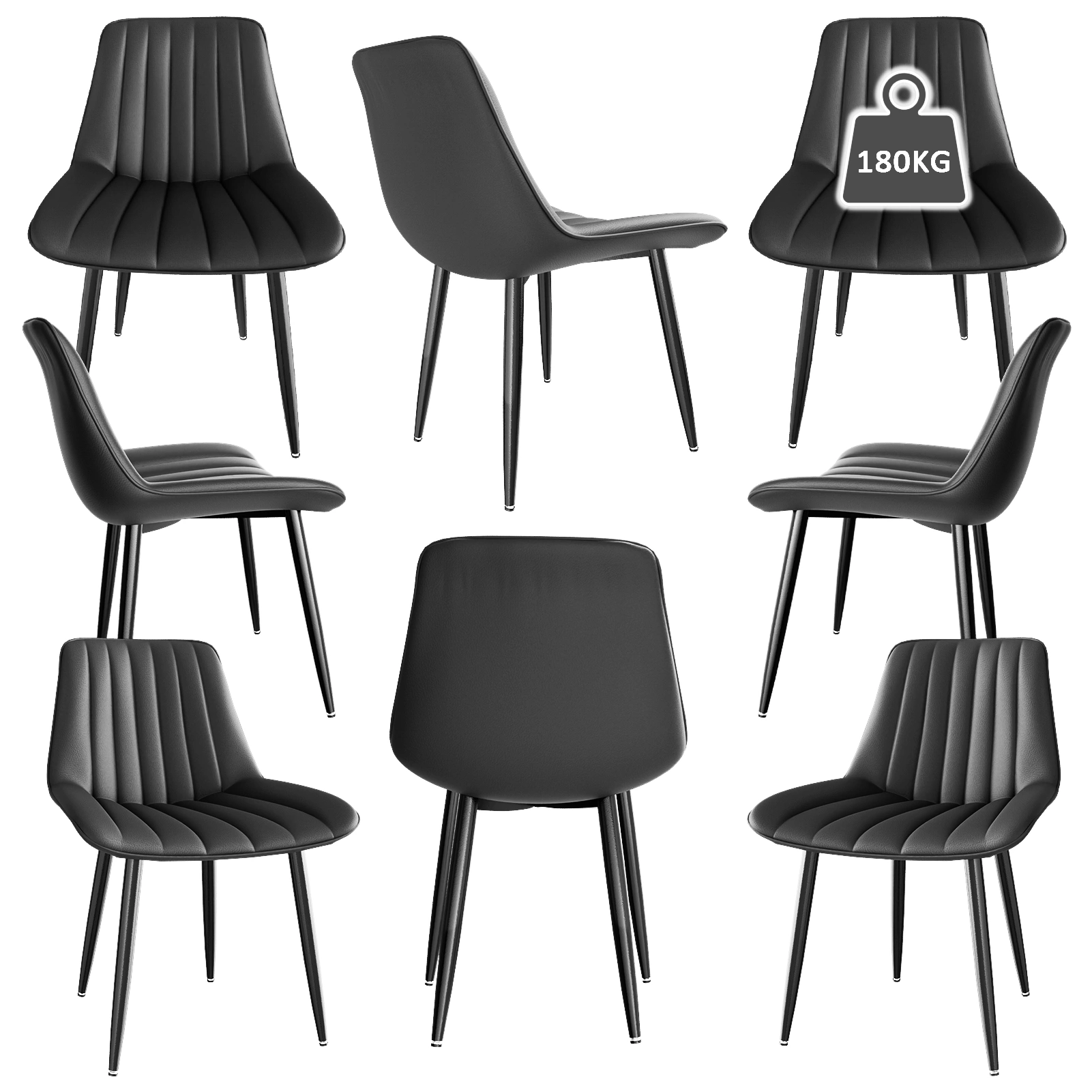 Set of 8 Dining Chairs, 7cm Backrest, 5cm Seat Cushion, 180KG Max Load, PU Faux Leather Upholstered Chair for Dining Room, Kitchen, Living Room