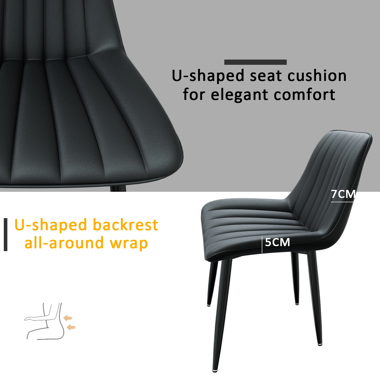 Set of 8 Dining Chairs, 7cm Backrest, 5cm Seat Cushion, 180KG Max Load, PU Faux Leather Upholstered Chair for Dining Room, Kitchen, Living Room view 3