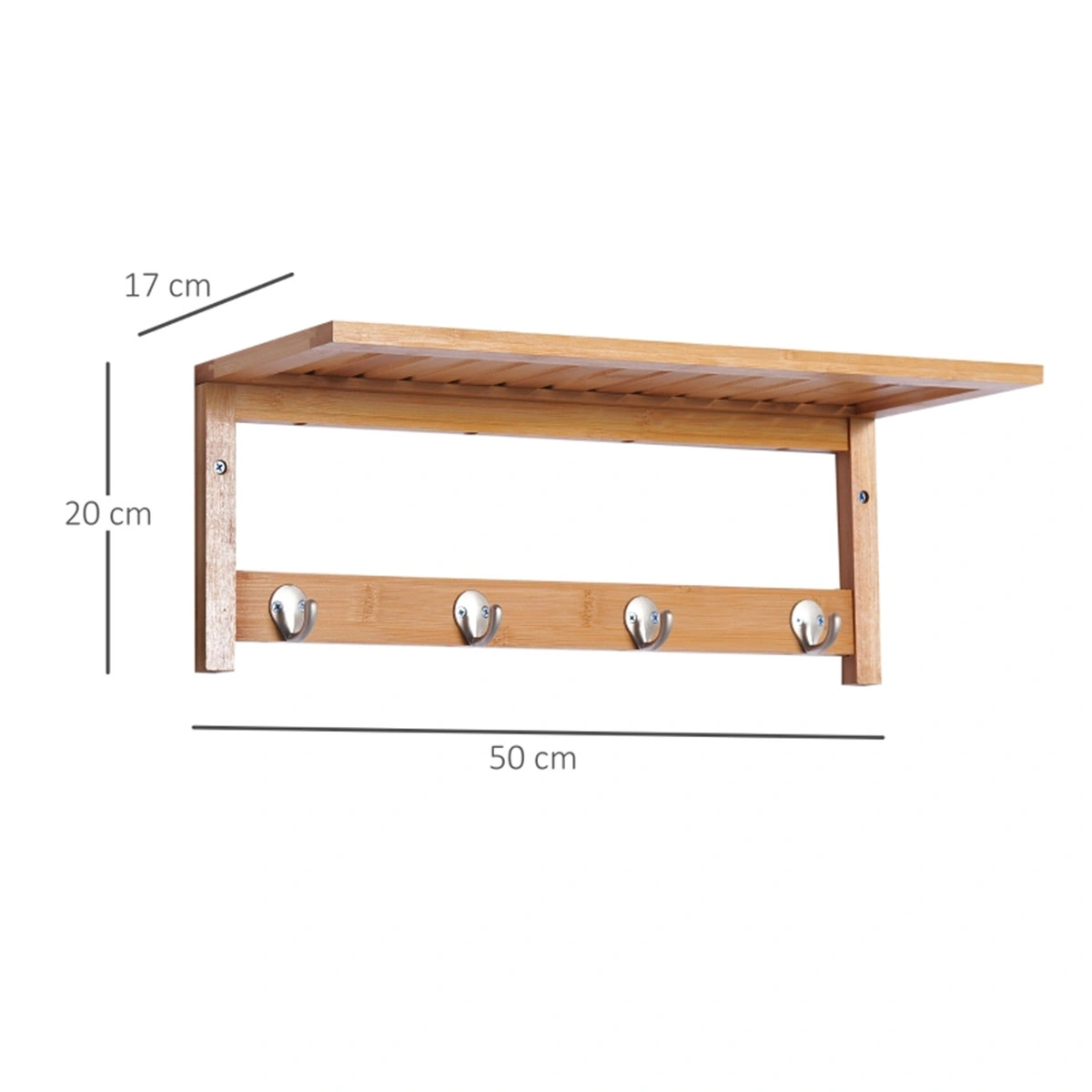Wall Mounted Coat Rack 6-Hook Wooden Entryway Rack for Jacket Hat Bag Storage view 3