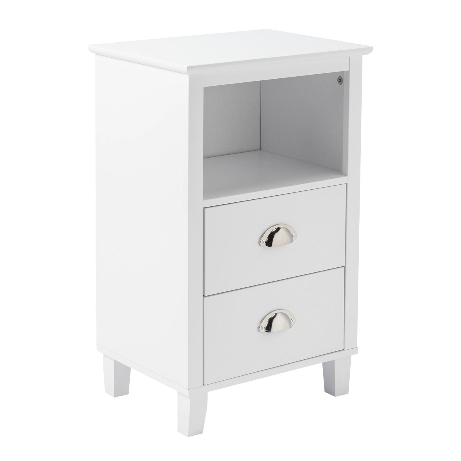 40x30x63cm White Modern Bedside Table Cabinet - MDF Spray Paint, High Legs, 2 Drawers view 2