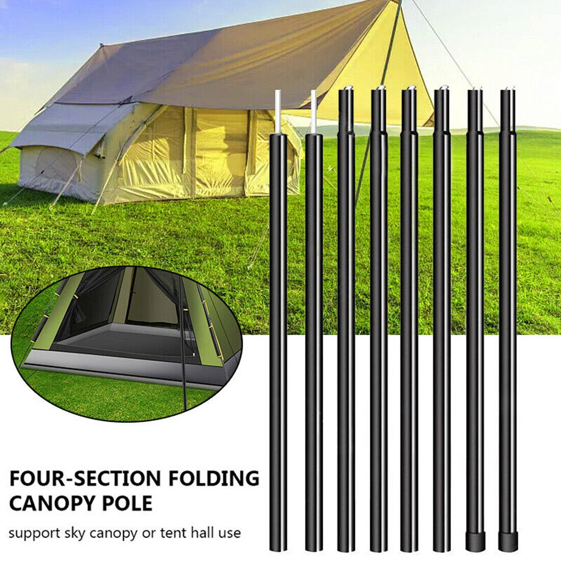 2x 200cm Telescopic Tent Poles, Adjustable Steel Tent Rods, Umbrella Poles for Awnings, Canopies & Tarpaulins