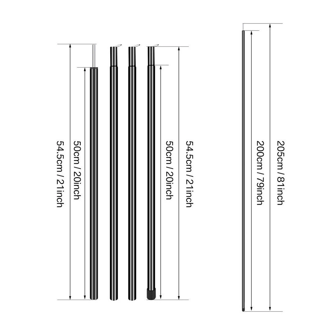 2x 200cm Telescopic Tent Poles, Adjustable Steel Tent Rods, Umbrella Poles for Awnings, Canopies & Tarpaulins view 2