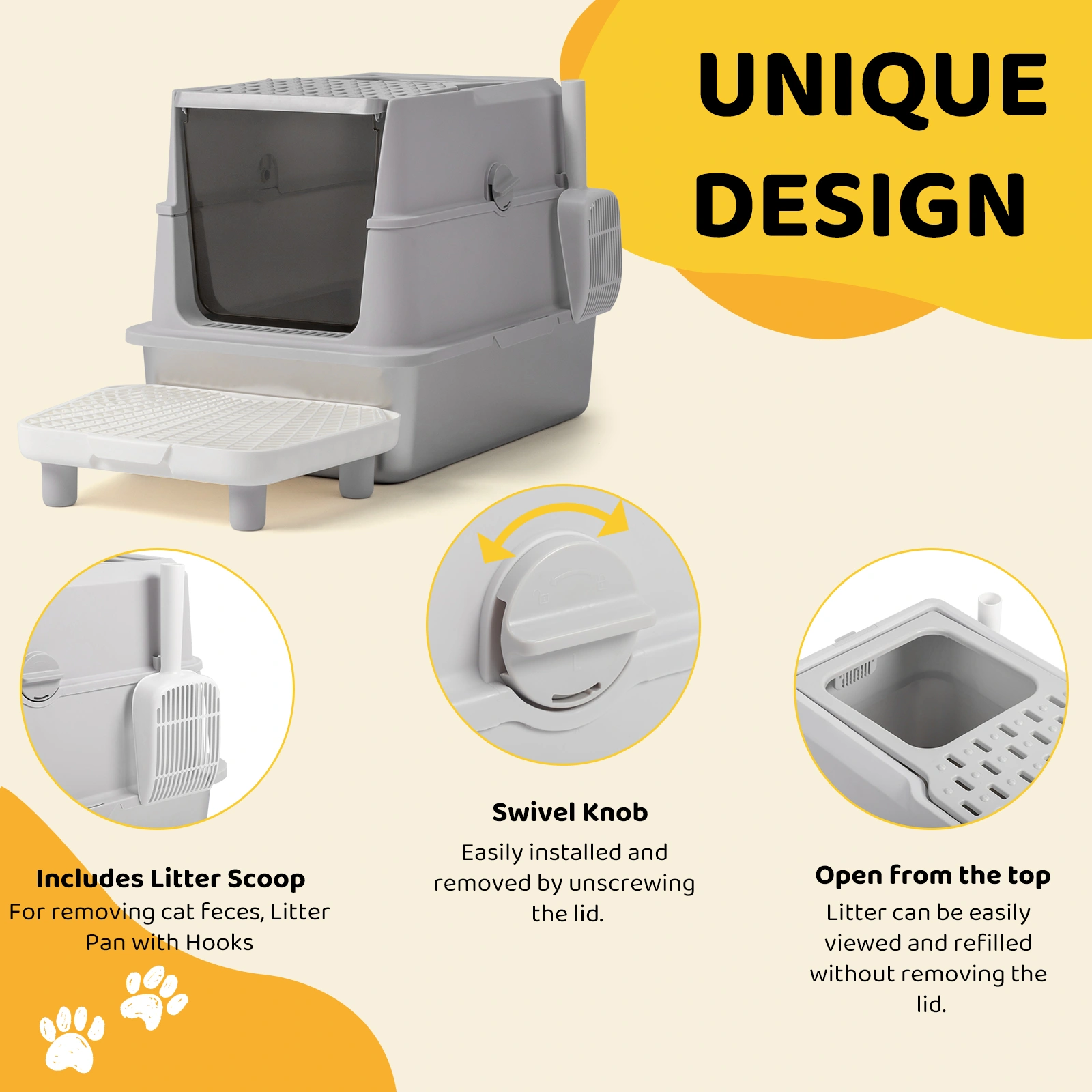 Stainless Steel Cat Litter Box, Covered Extra Large Cat Litter Box Enclosure, Metal Kitty Litter Boxes with Lid, Litter Scoop, and Filter Pedal, Anti-Leakage, Non-Stick, Easy to Clean view 9