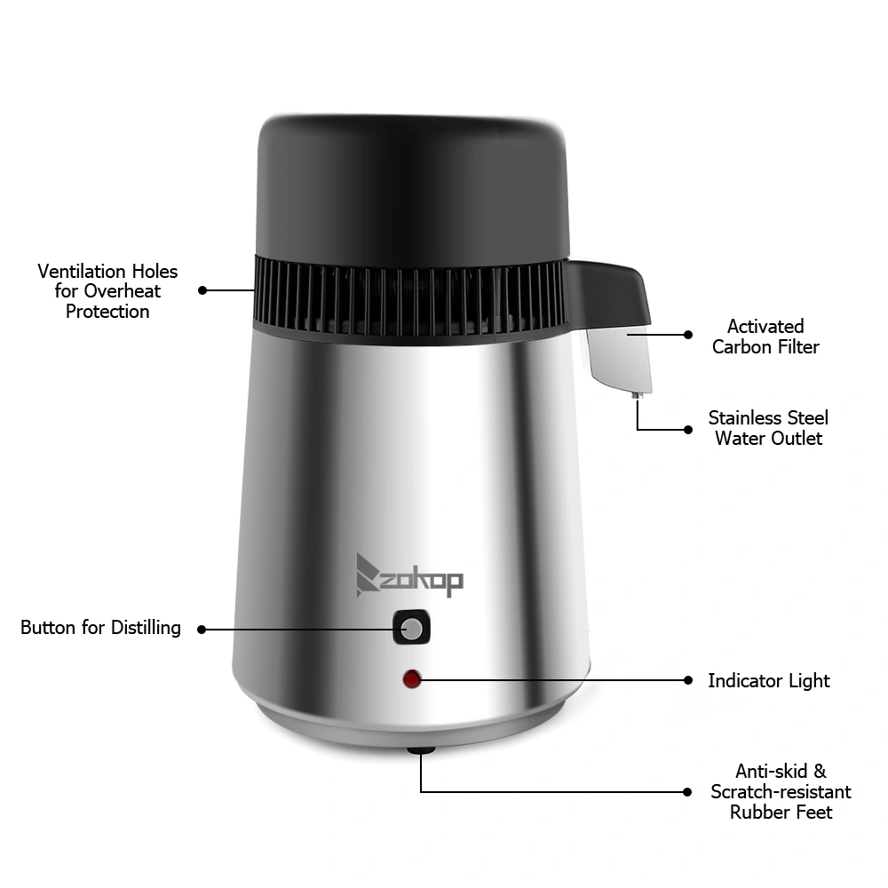 750W Electric Water Distiller Purifier, Stainless Steel & Glass Home Water Filter System view 6