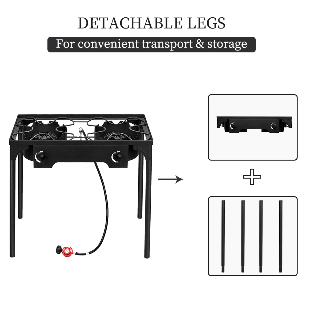 Outdoor Camp Stove High Pressure Propane Gas Cooker Portable Cast Iron Patio Cooking Burner (Double Burner 150000-BTU) view 8