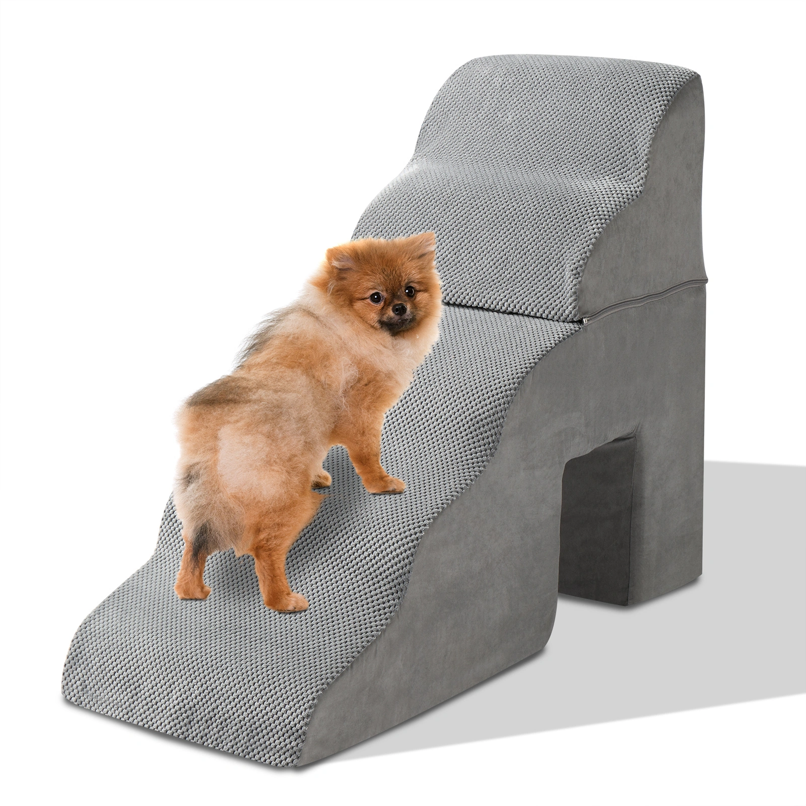 Grey 5-Step Pet Stairs for Dogs & Cats, Soft Portable Pet Steps with Non-Slip Surface