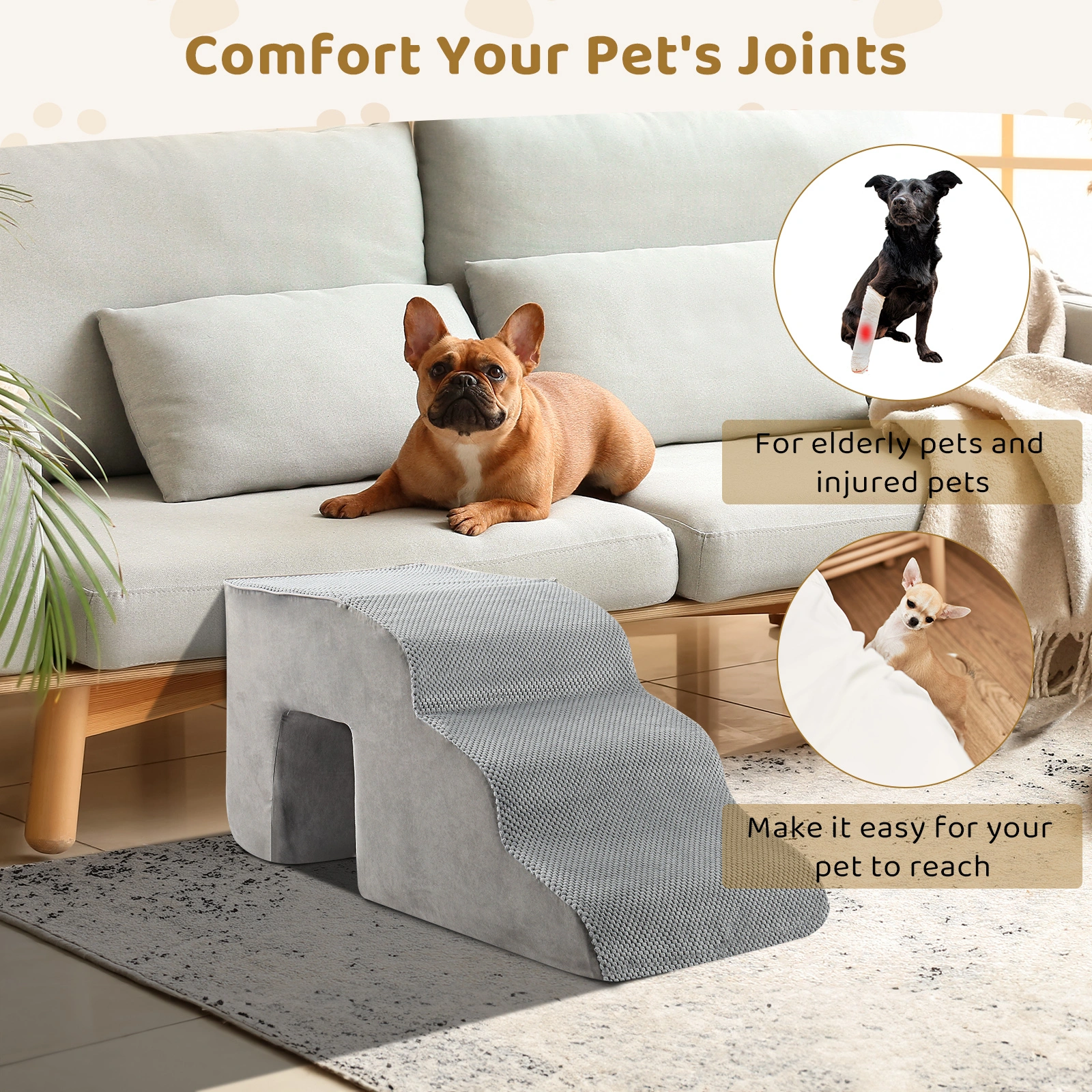 Grey 5-Step Pet Stairs for Dogs & Cats, Soft Portable Pet Steps with Non-Slip Surface view 13