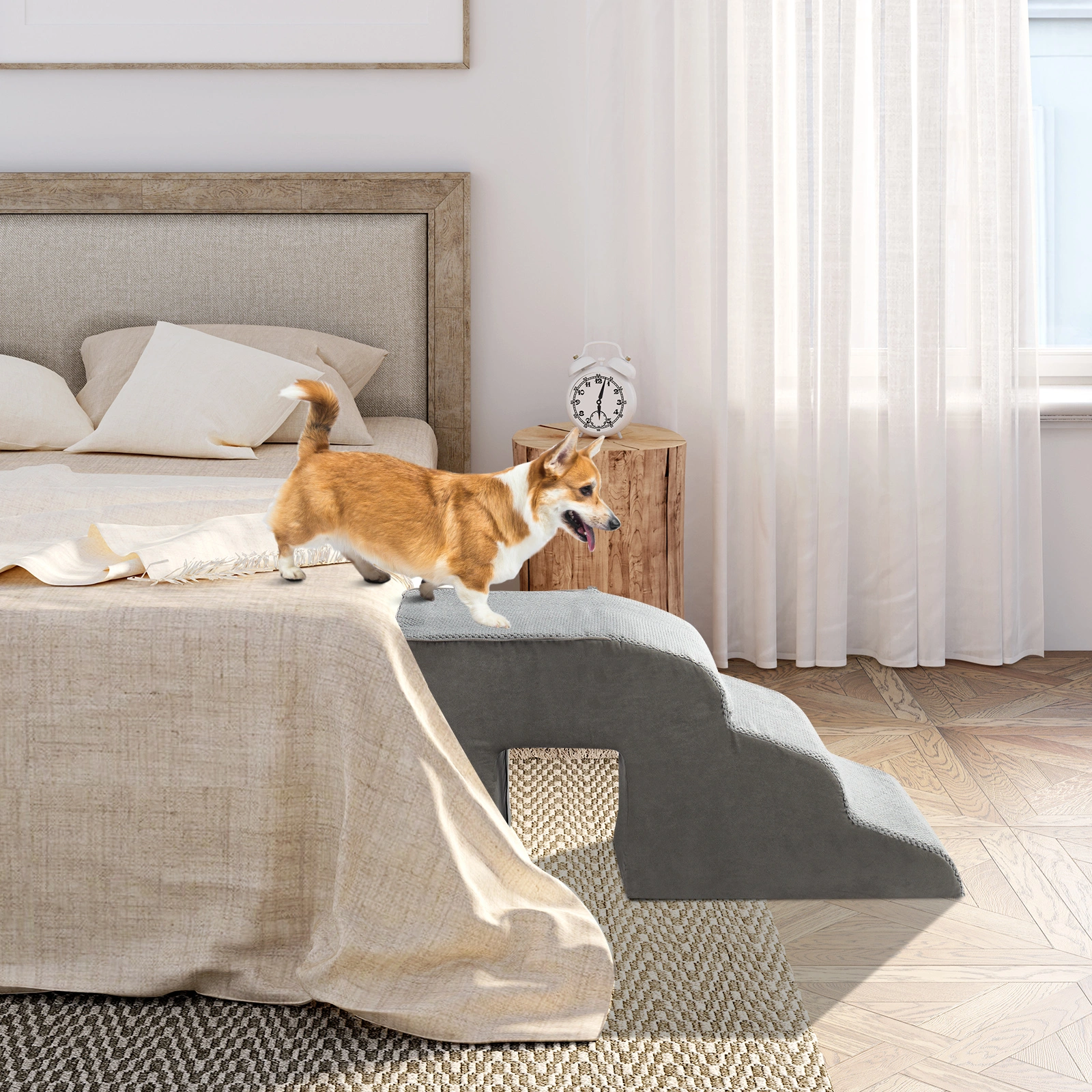 Grey 5-Step Pet Stairs for Dogs & Cats, Soft Portable Pet Steps with Non-Slip Surface view 6