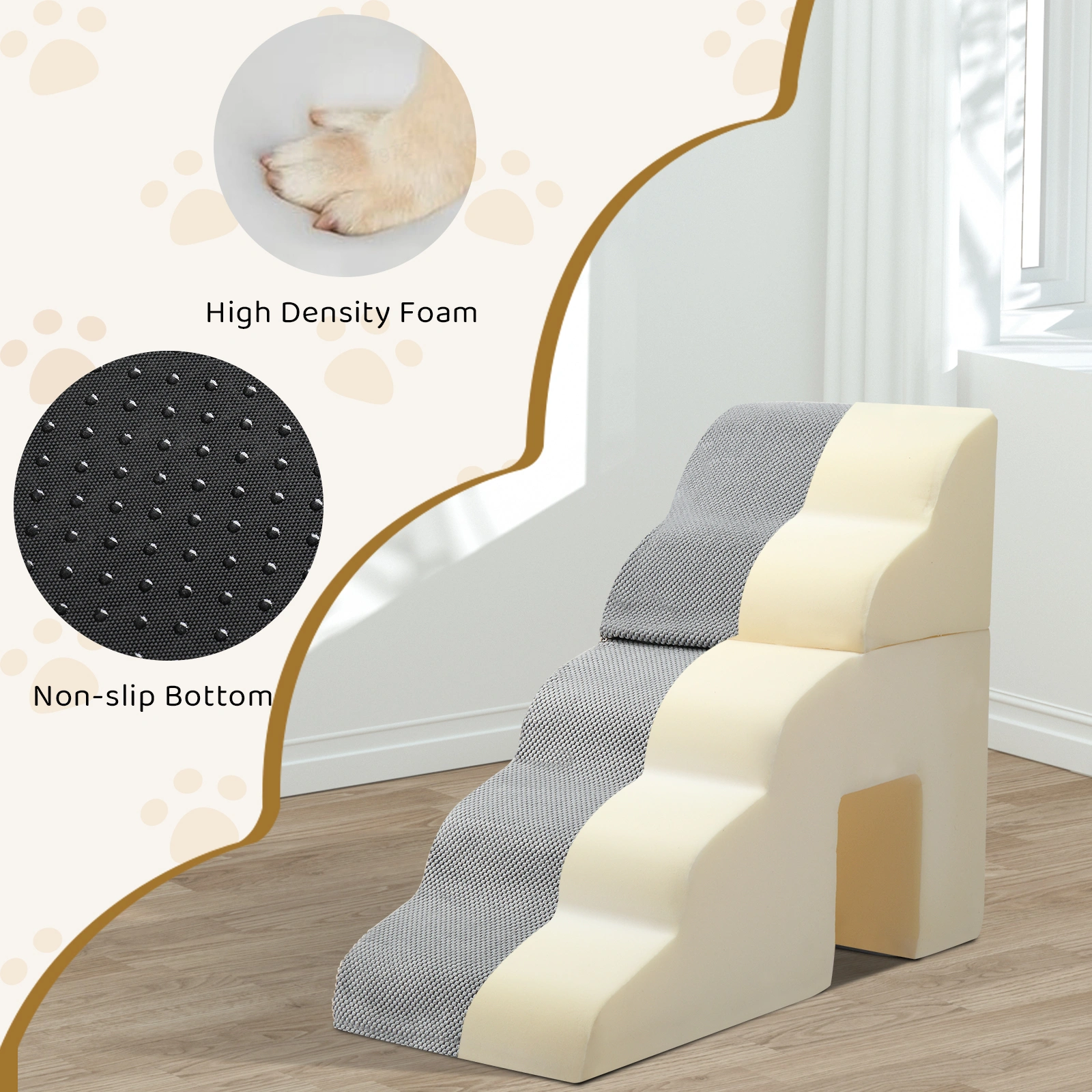 Grey 5-Step Pet Stairs for Dogs & Cats, Soft Portable Pet Steps with Non-Slip Surface view 9