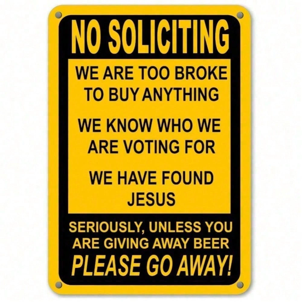 Funny No Soliciting Sign Metal, Humorous Door Sign for Front Door,