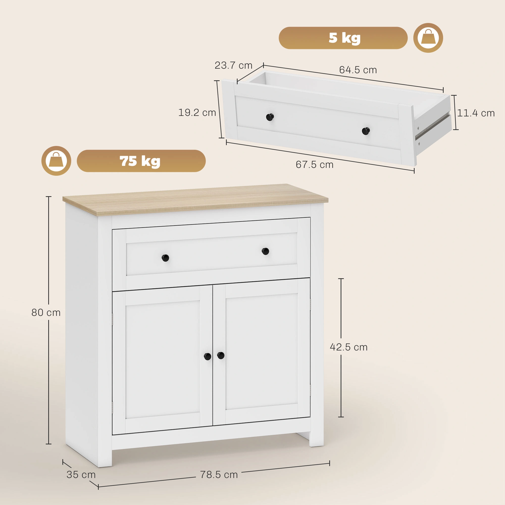 Modern Kitchen Sideboard Storage Cabinet with Shelf, Buffet Cupboard for Dining Room, Living Room, Hallway view 2