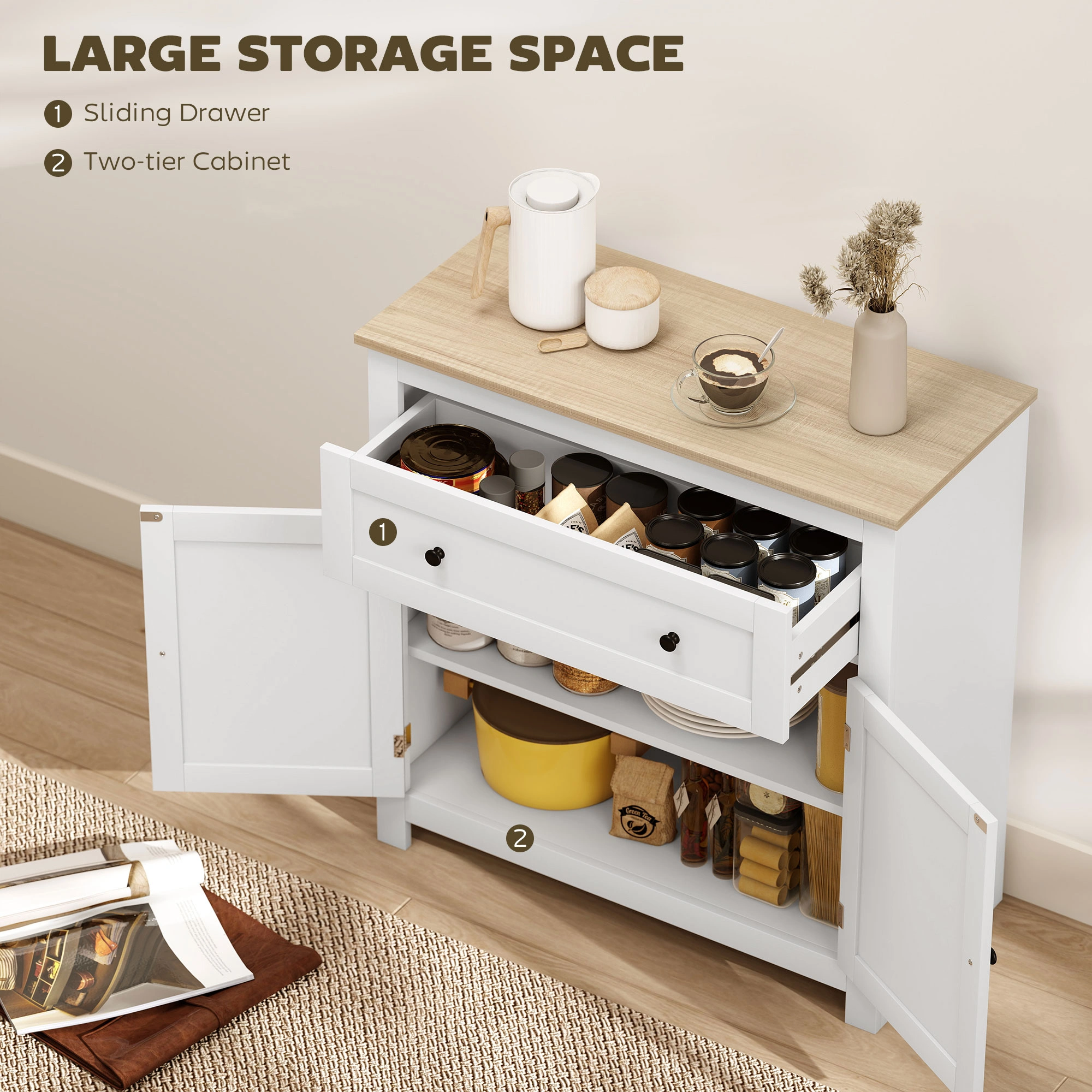 Modern Kitchen Sideboard Storage Cabinet with Shelf, Buffet Cupboard for Dining Room, Living Room, Hallway view 5