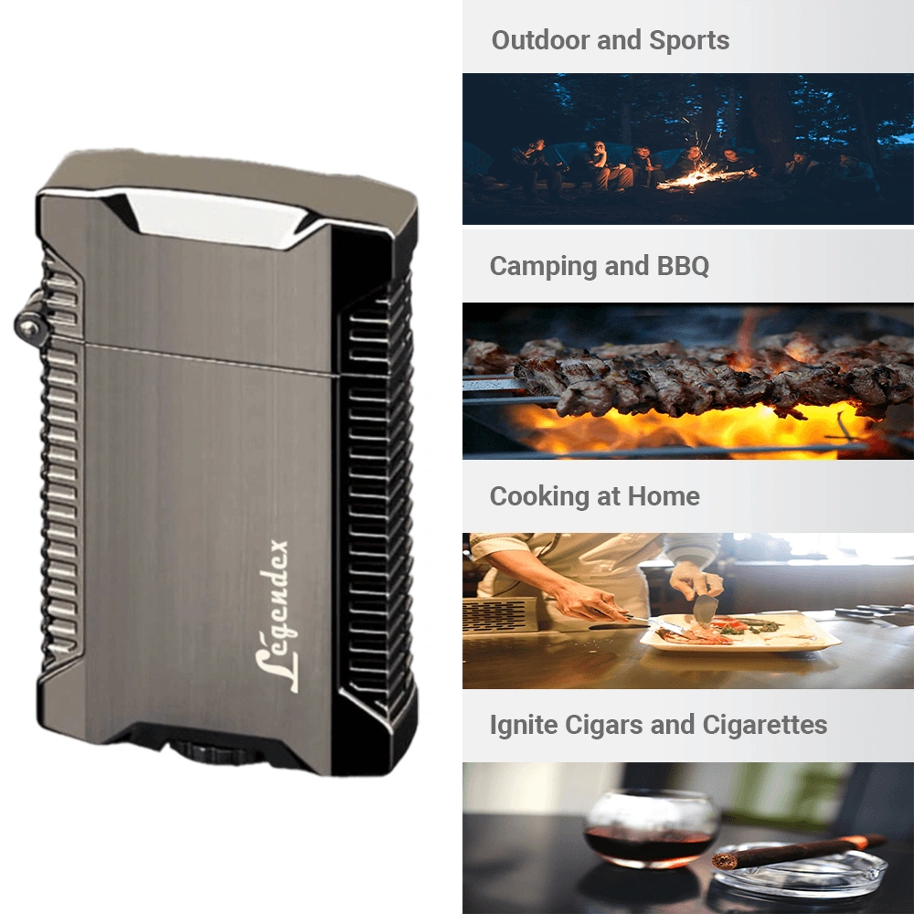 Legendex Picnicker Double Torch Lighter Black Nickel Refillable Adjustable Flame Cigar Cigarette Kitchen Outdoor view 5