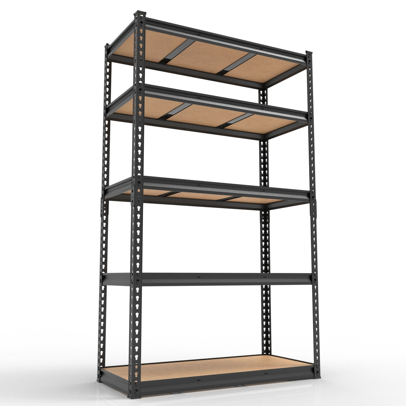 Adjustable Display Stand Black Iron Frame Gourd-Shaped Holes 122x45x184cm Natural Wood MDF Shelves with Rubber Hammer & Gloves view 8
