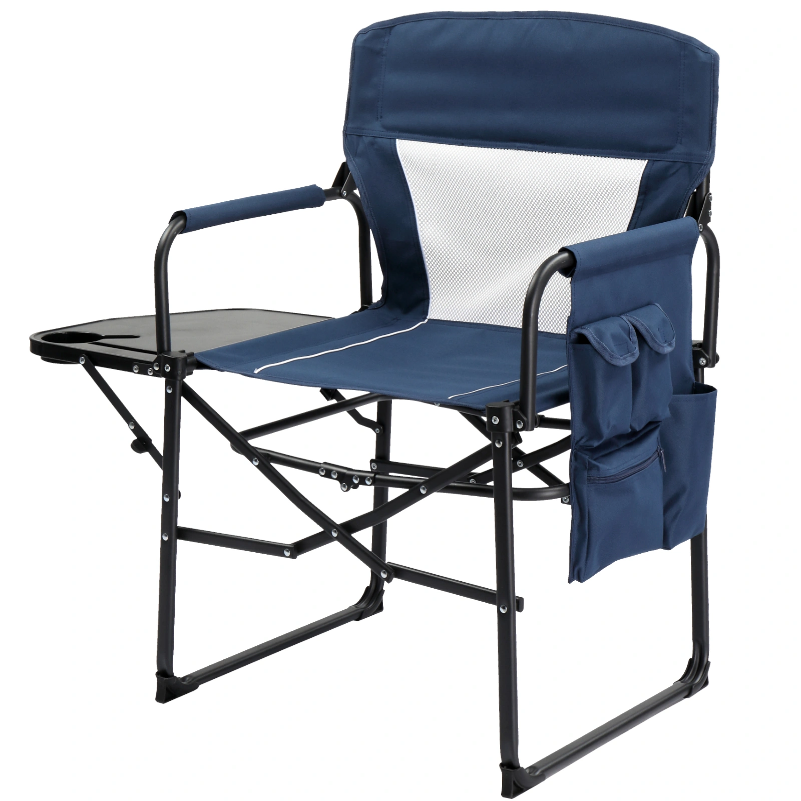 Folding Camping Directors Chair, Portable Outdoor Chair w/ Cup Holder Side Table Storage Pocket, Beach Tailgating Fishing Picnic Concert, Blue view 3