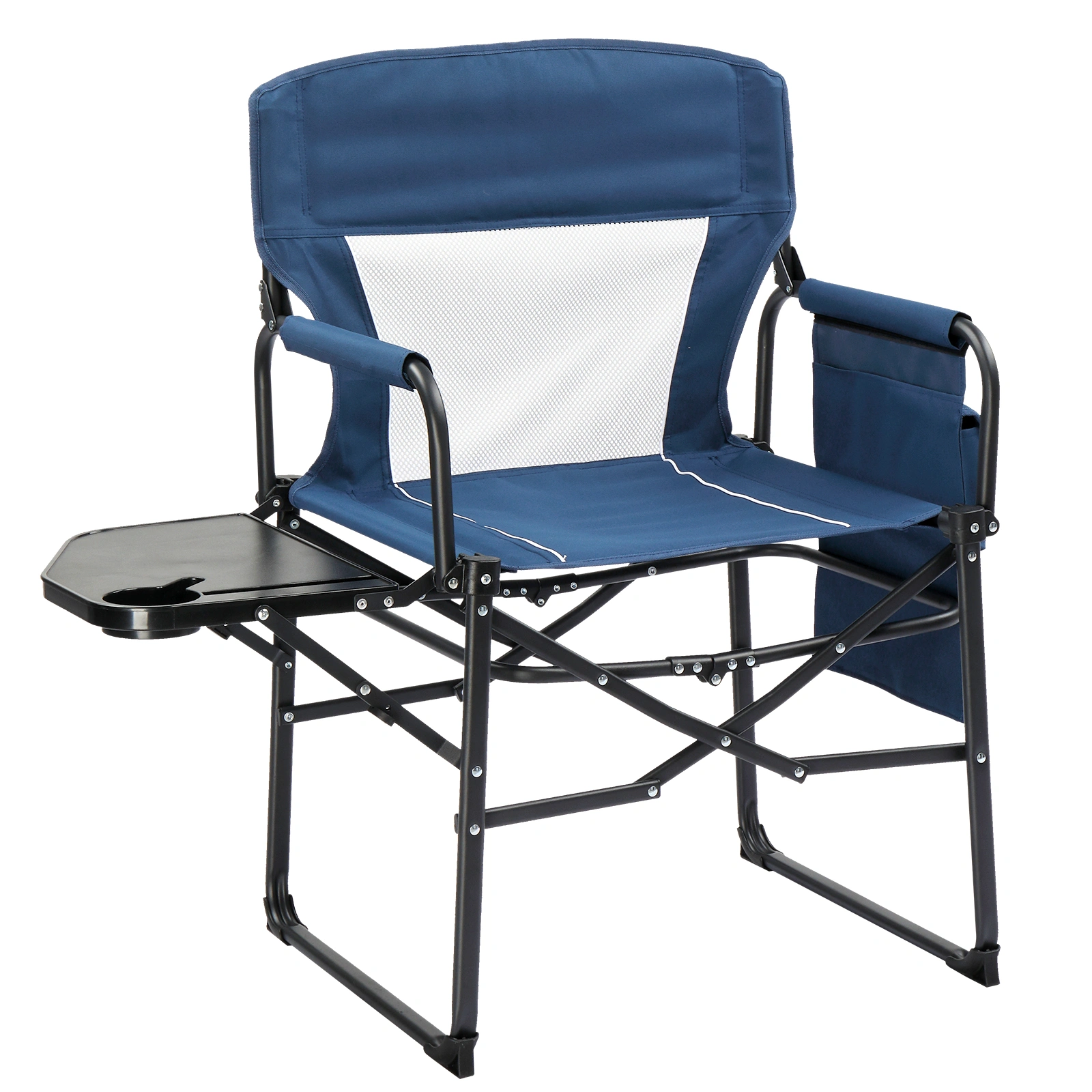 Folding Camping Directors Chair, Portable Outdoor Chair w/ Cup Holder Side Table Storage Pocket, Beach Tailgating Fishing Picnic Concert, Blue view 4