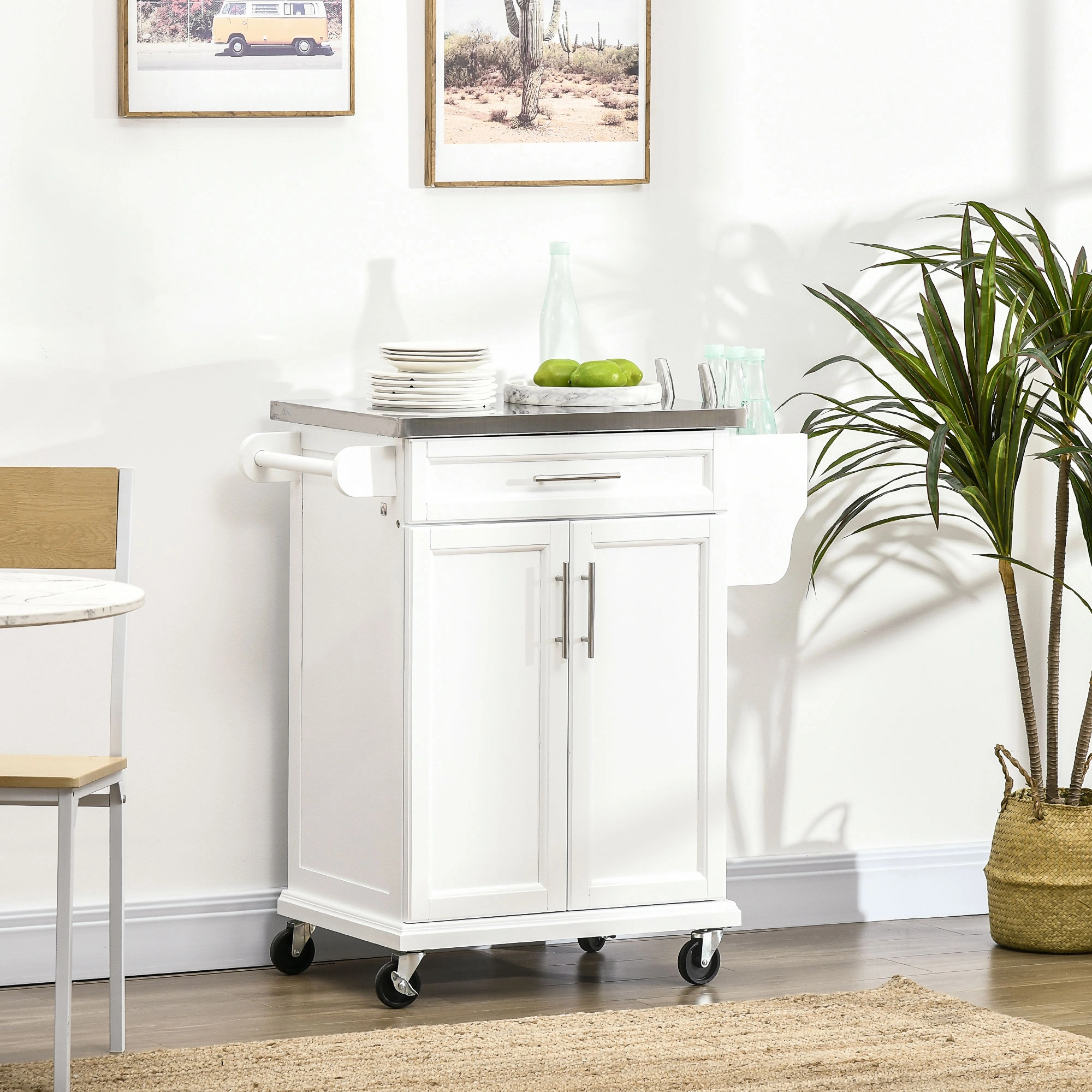 Kitchen Storage Cabinet Freestanding Pantry Cupboard with Shelves and Doors White 23.6'' H