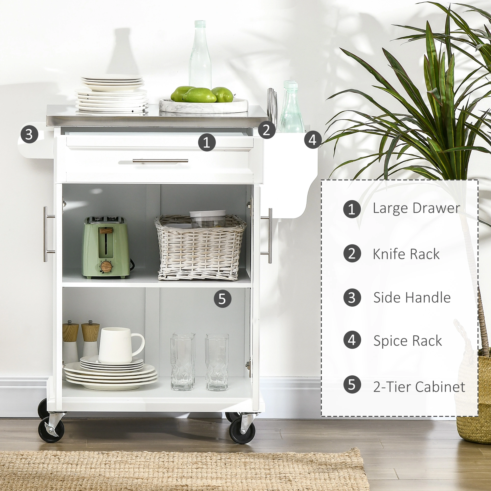 Kitchen Storage Cabinet Freestanding Pantry Cupboard with Shelves and Doors White 23.6'' H view 3