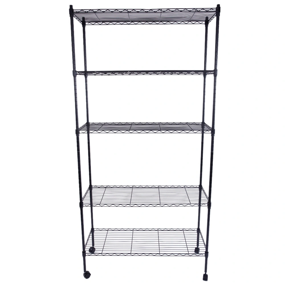 5-Layer Plastic Coated Iron Shelf with 1.5" Nylon Wheels 165*90*35 Black view 10
