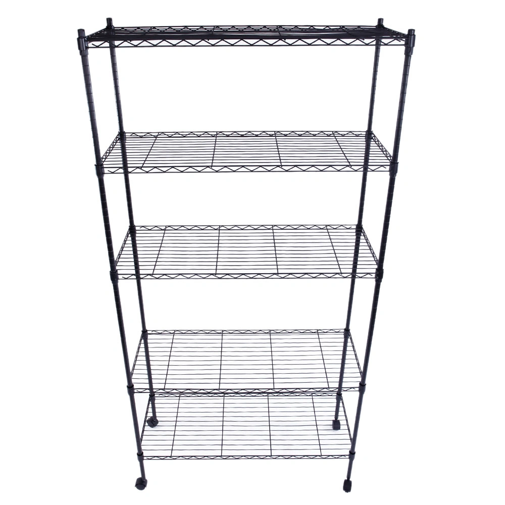 5-Layer Plastic Coated Iron Shelf with 1.5" Nylon Wheels 165*90*35 Black view 11