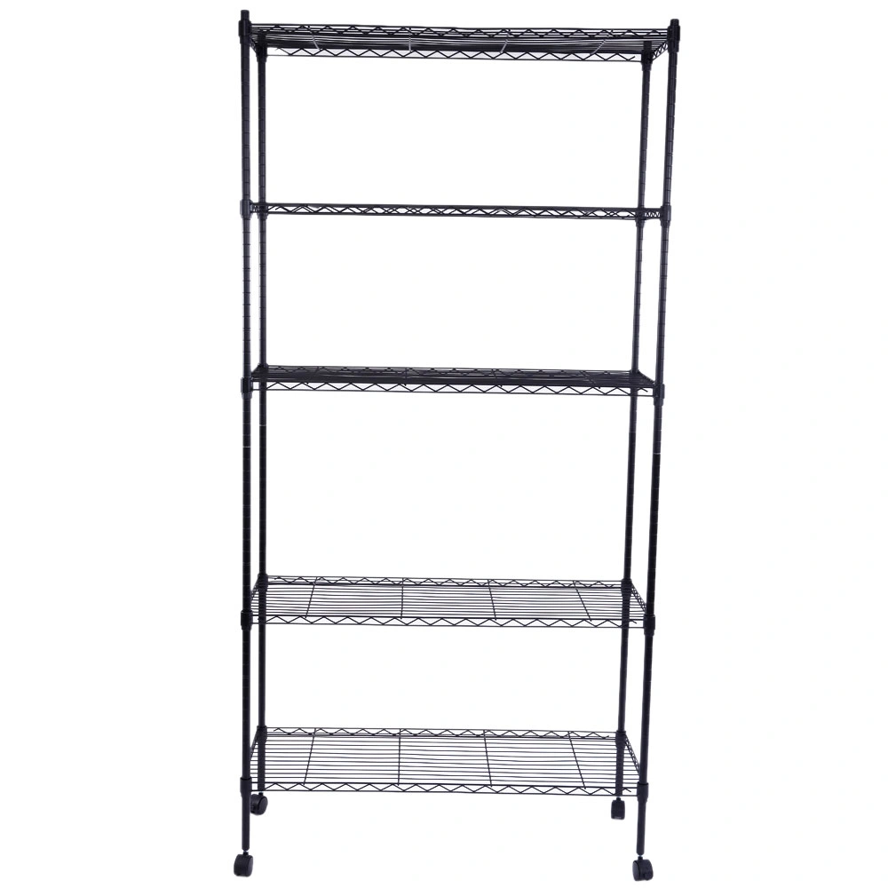 5-Layer Plastic Coated Iron Shelf with 1.5" Nylon Wheels 165*90*35 Black view 17
