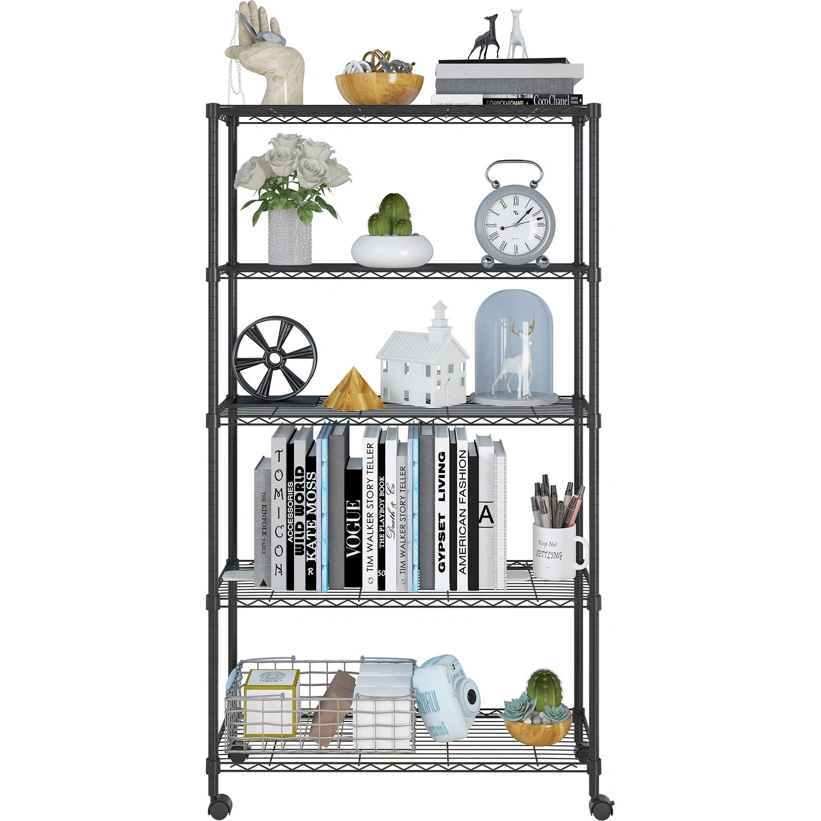 5-Layer Plastic Coated Iron Shelf with 1.5" Nylon Wheels 165*90*35 Black view 19