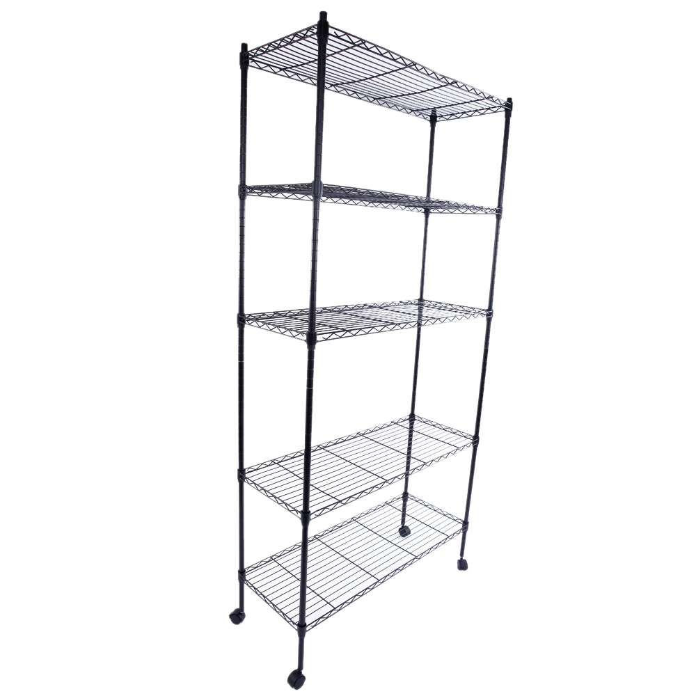 5-Layer Plastic Coated Iron Shelf with 1.5" Nylon Wheels 165*90*35 Black view 2