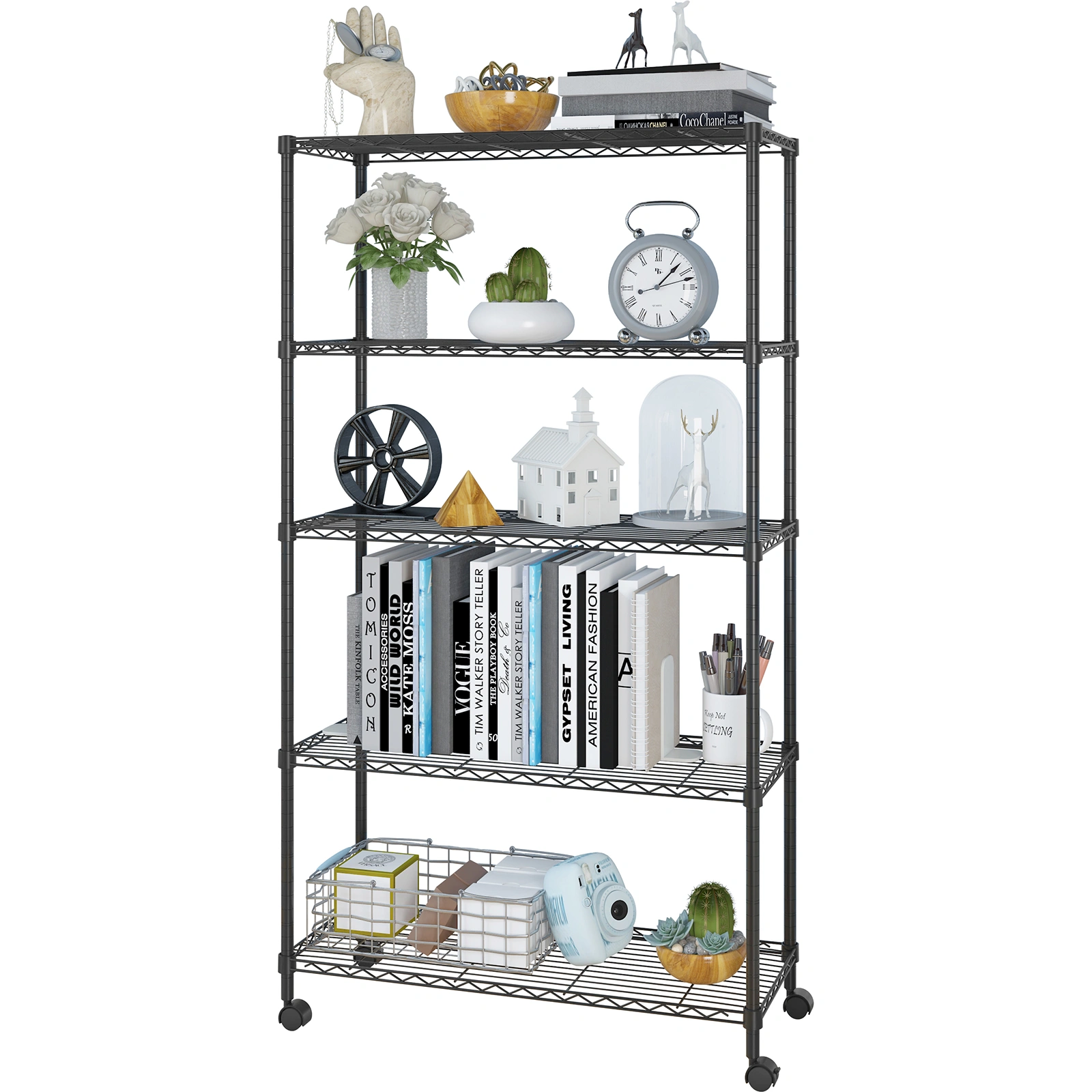 5-Layer Plastic Coated Iron Shelf with 1.5" Nylon Wheels 165*90*35 Black view 21