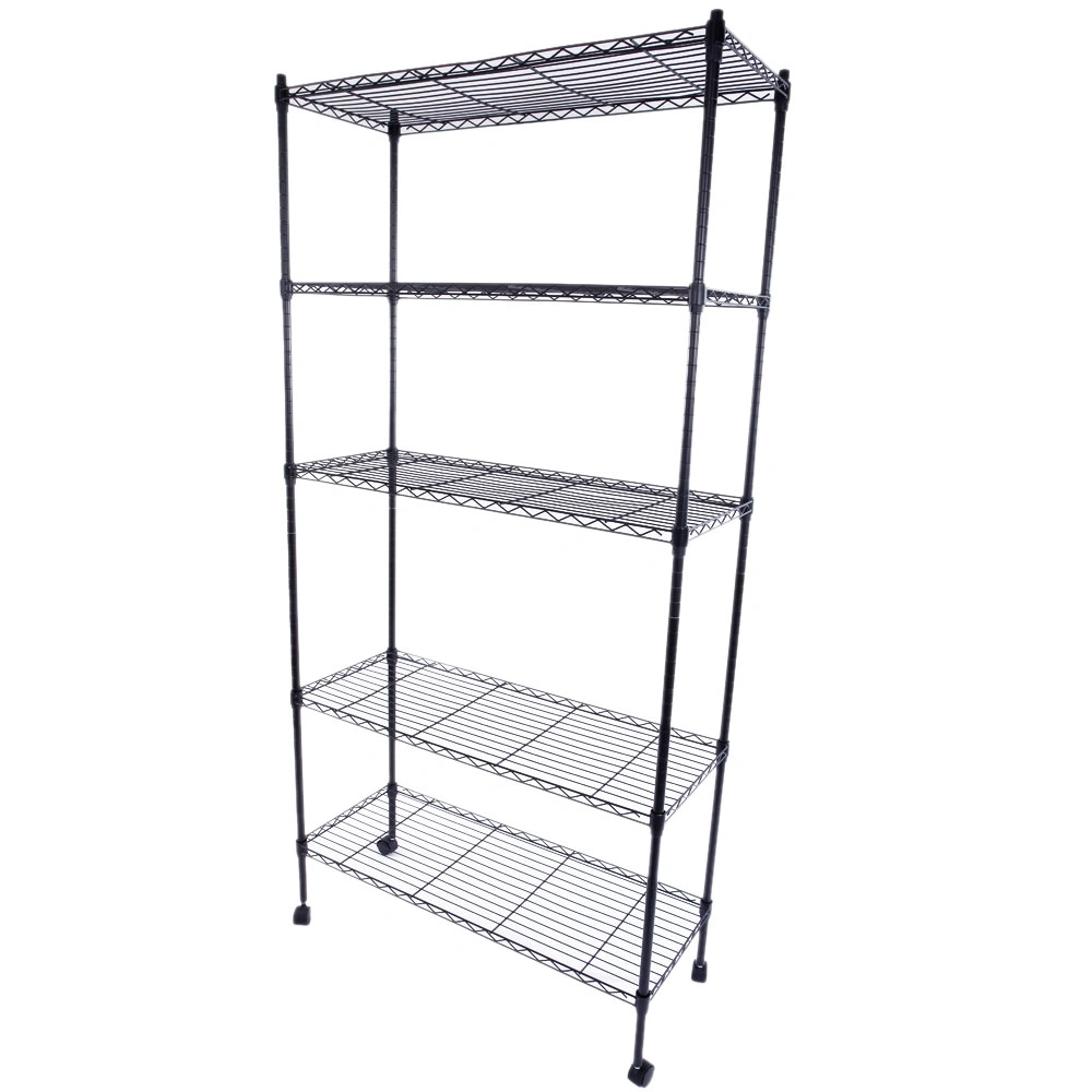 5-Layer Plastic Coated Iron Shelf with 1.5" Nylon Wheels 165*90*35 Black view 3
