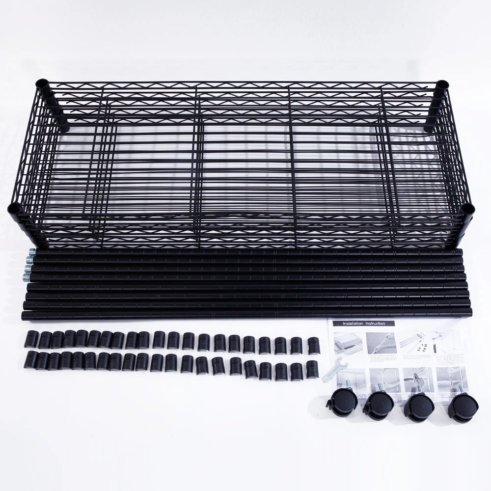5-Layer Plastic Coated Iron Shelf with 1.5" Nylon Wheels 165*90*35 Black view 5