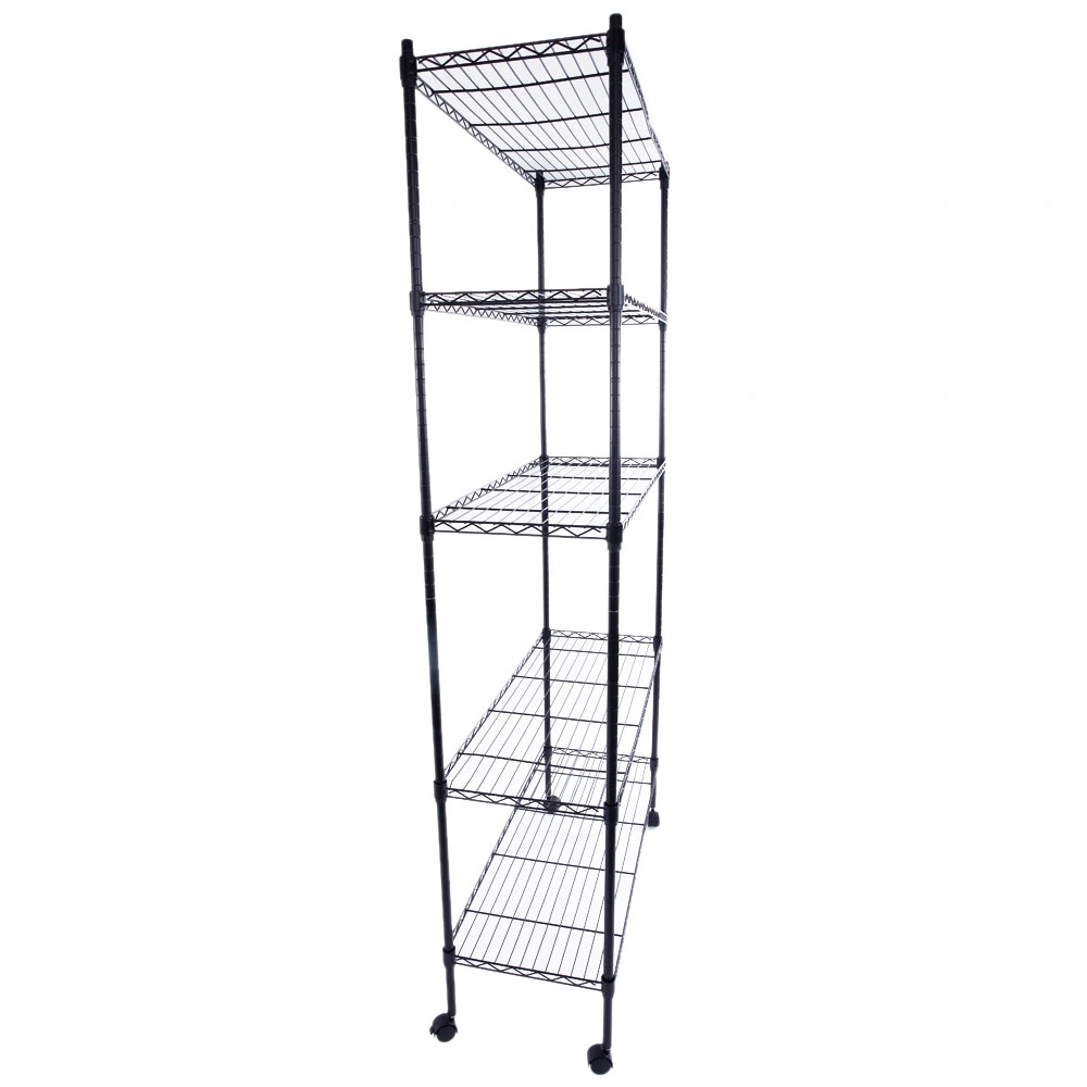 5-Layer Plastic Coated Iron Shelf with 1.5" Nylon Wheels 165*90*35 Black view 6