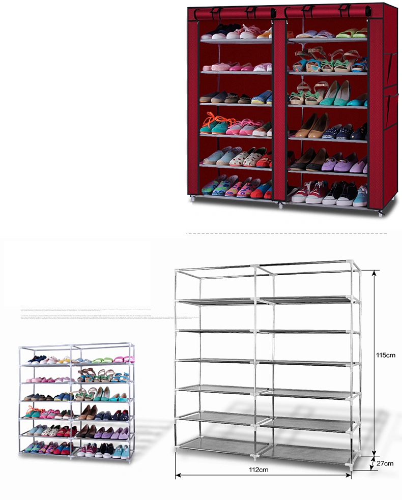 12-Cube Non-Woven Fabric Shoe Rack, 6-Row 2-Line Coffee Storage Organizer view 3