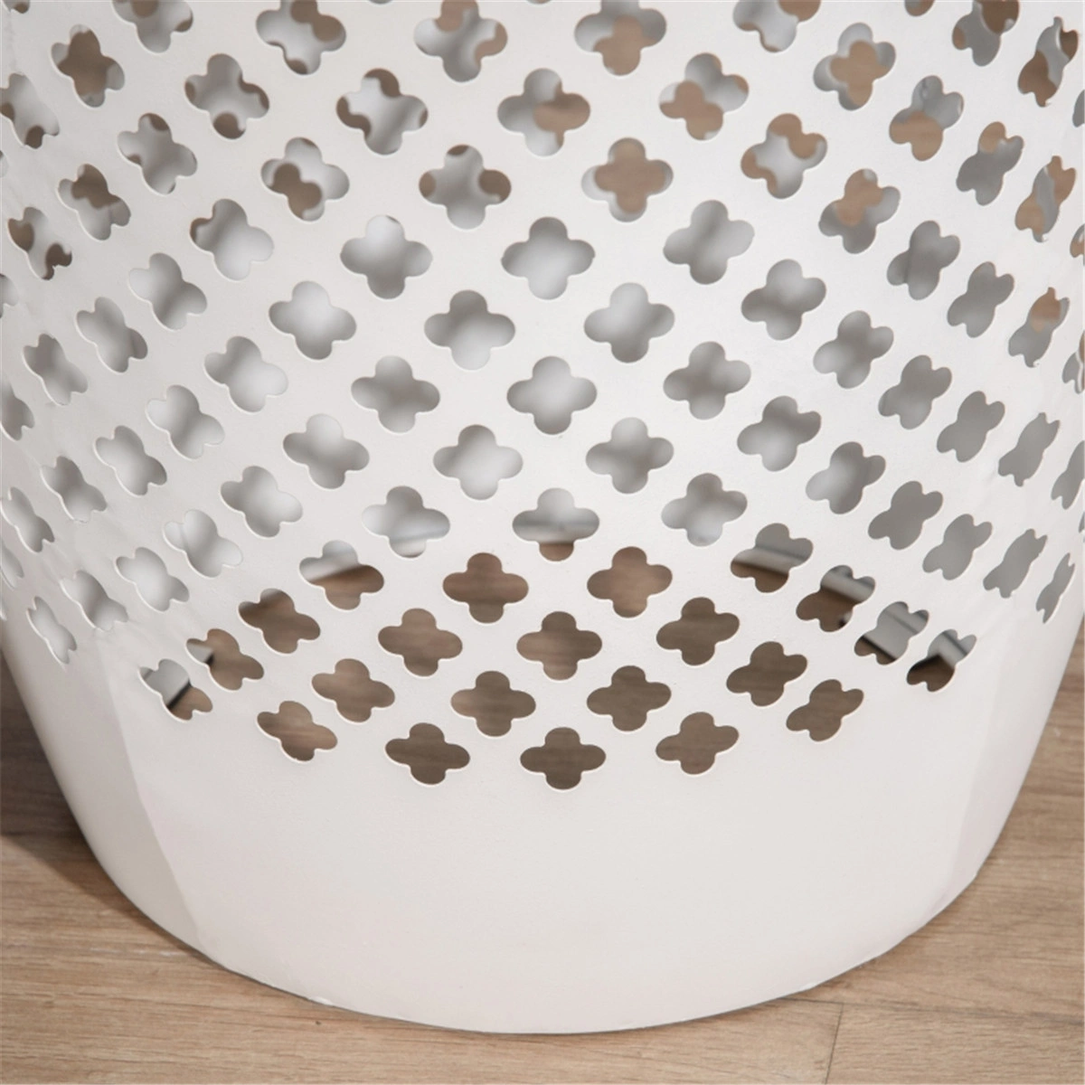 White 12 Inch Round Hollow Drum Patio Table - for Balcony Decor view 5