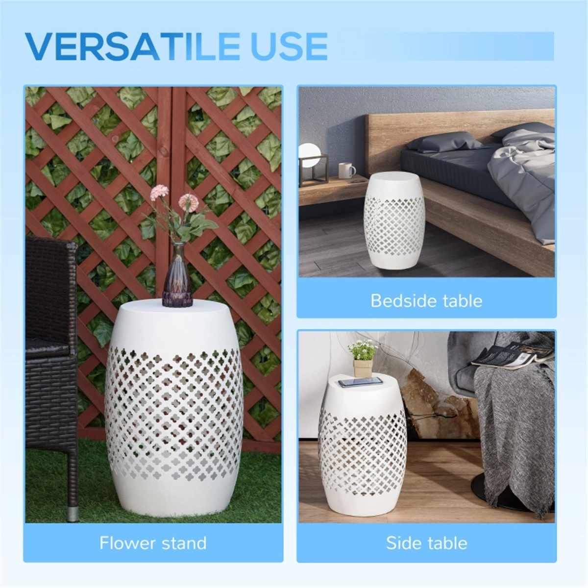 White 12 Inch Round Hollow Drum Patio Table - for Balcony Decor view 7