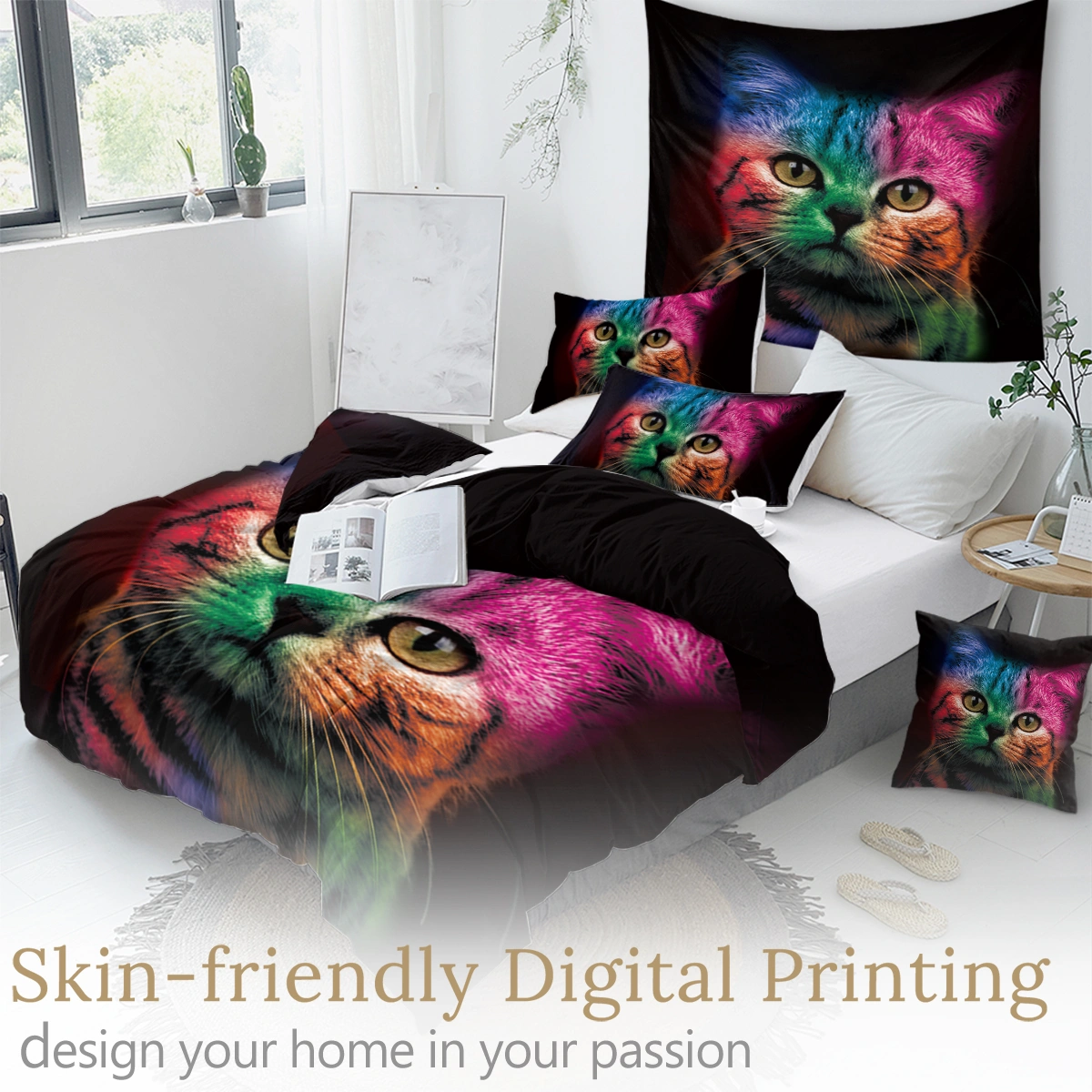 Bold Color Black Cat Pattern Duvet Cover Set 3 Piece Kids Quilt Cover Bedspread Double Bed Cute Colorful Animal Bedding Girls Boys view 5