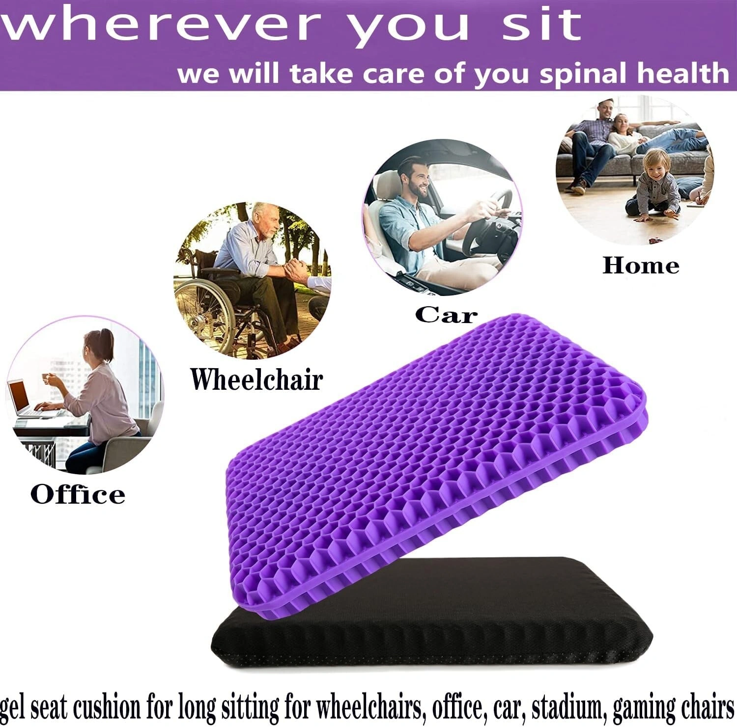 Extra Thick Orthopaedic Gel Seat Cushion for Long Sitting, Memory Foam Support Cushion for Office Desk & Car Chair view 4