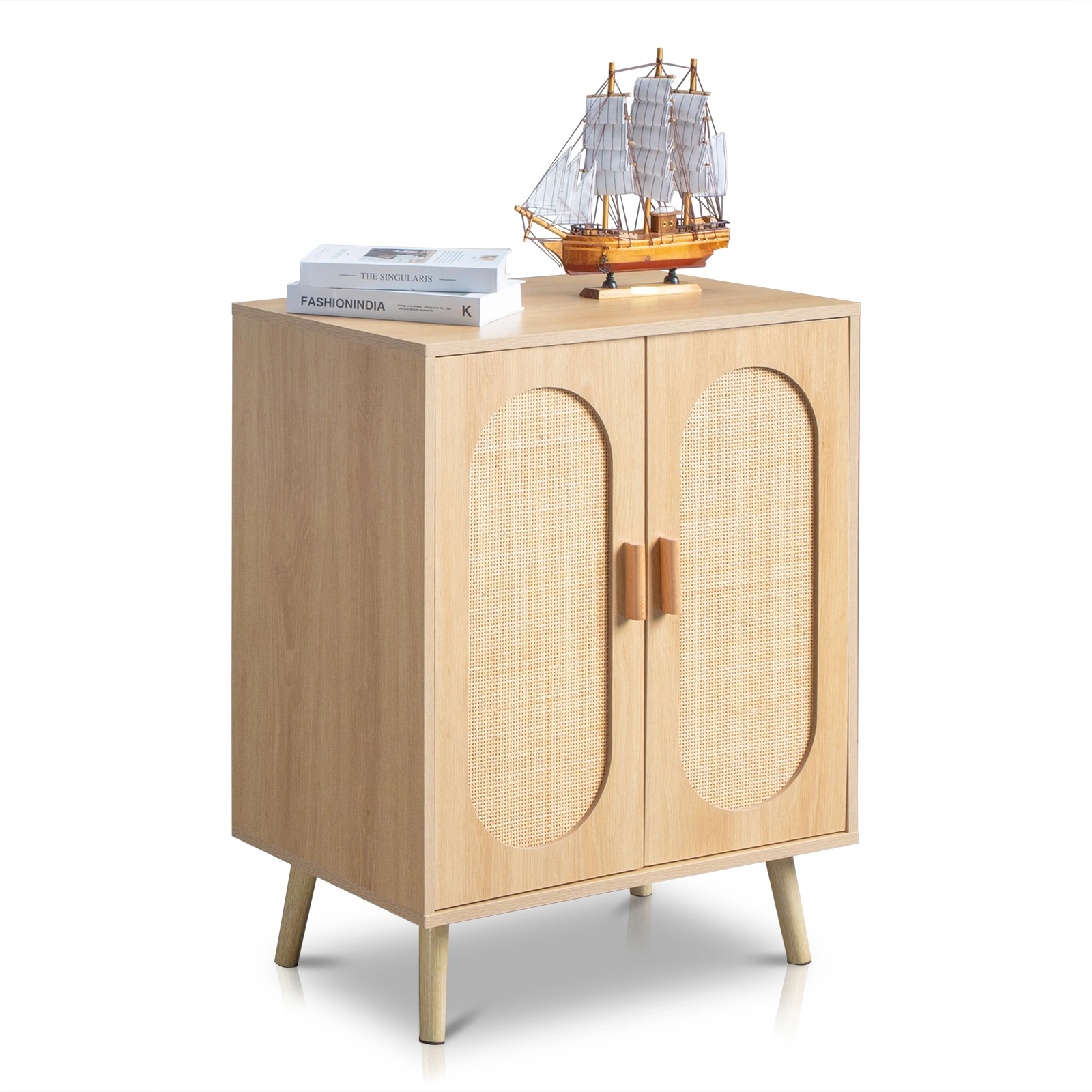 Modern Rattan Shoe Storage Cabinet with Double Doors and Adjustable Shelves, Accent Cabinet for Living Room, Bedroom, Hallway view 12
