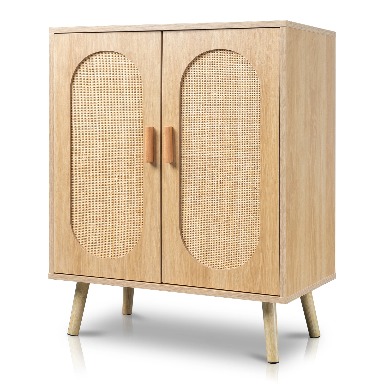Modern Rattan Shoe Storage Cabinet with Double Doors and Adjustable Shelves, Accent Cabinet for Living Room, Bedroom, Hallway view 4
