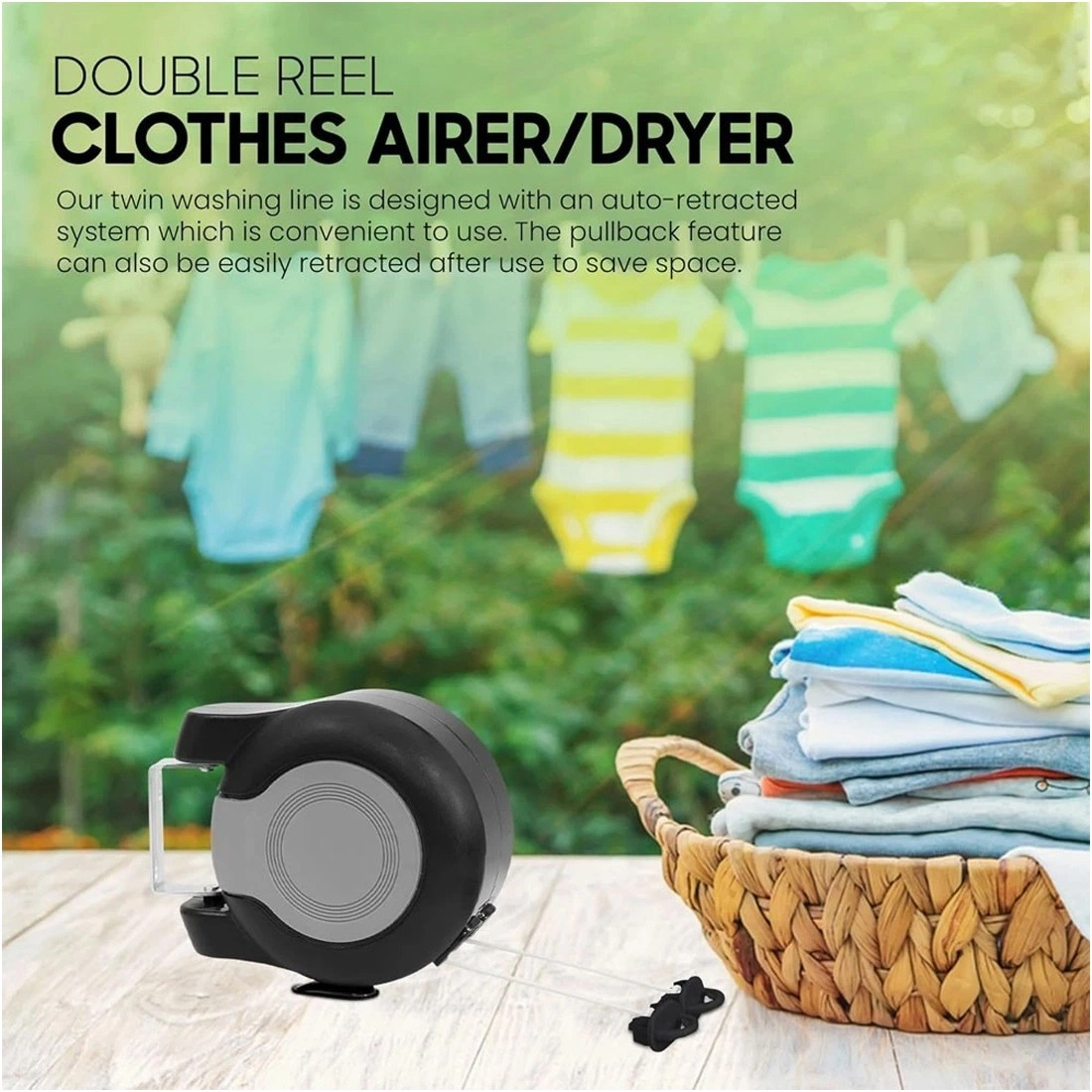 30m Retractable Clothes Reel, Double Washing Line Wall Mounted, Outdoor Clothes Airer, Drying Rack, Hot Sale view 2
