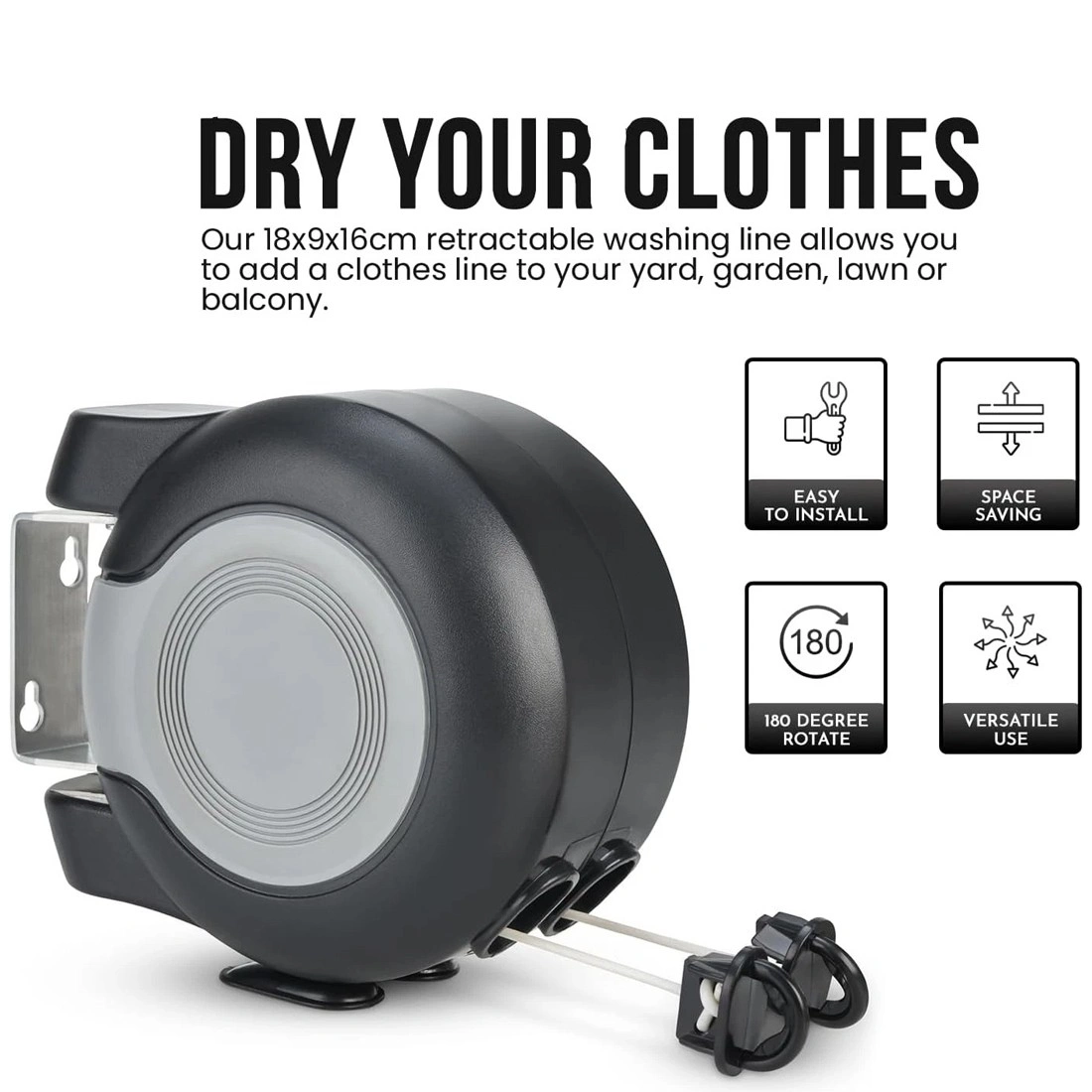 30m Retractable Clothes Reel, Double Washing Line Wall Mounted, Outdoor Clothes Airer, Drying Rack, Hot Sale view 4