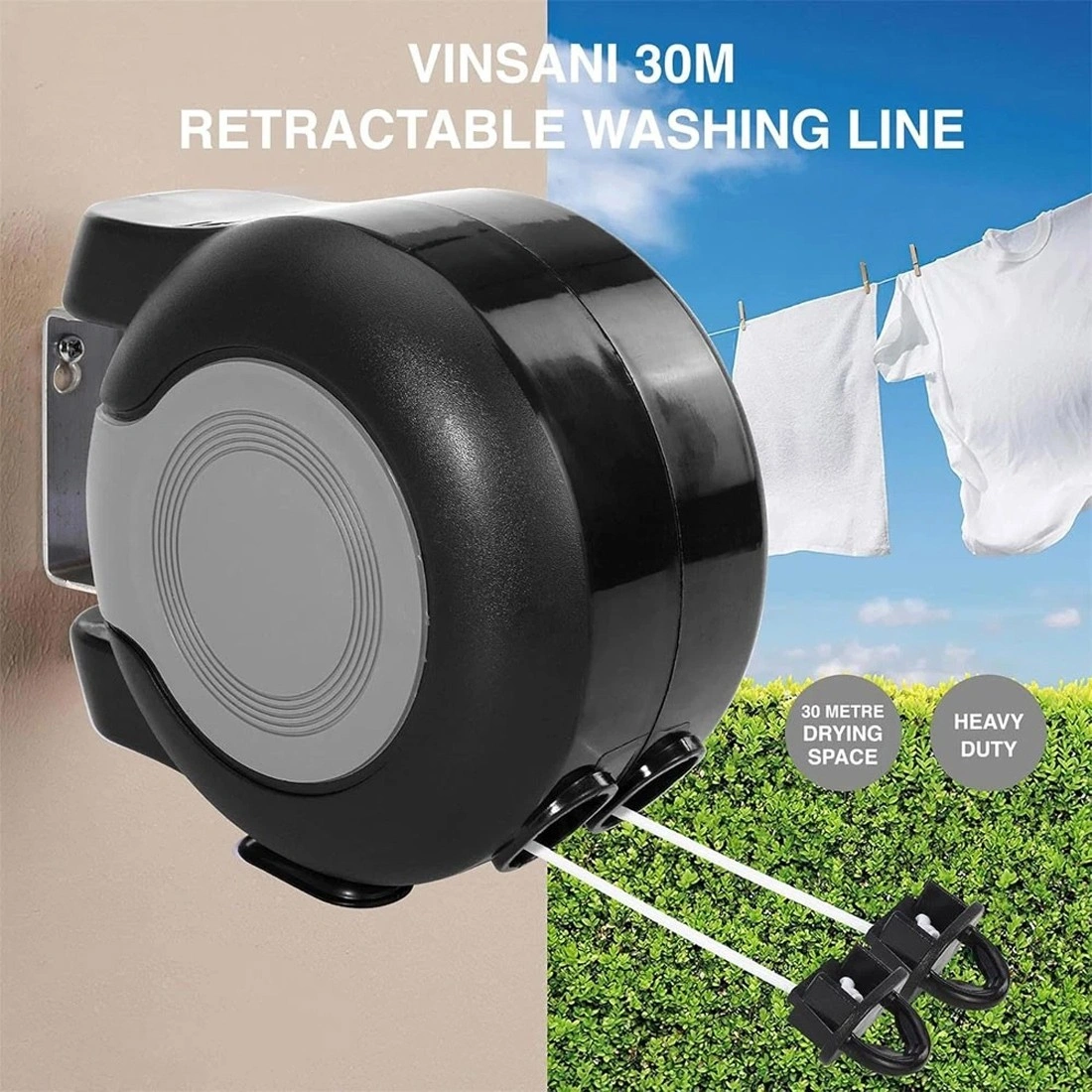 30m Retractable Clothes Reel, Double Washing Line Wall Mounted, Outdoor Clothes Airer, Drying Rack, Hot Sale view 5