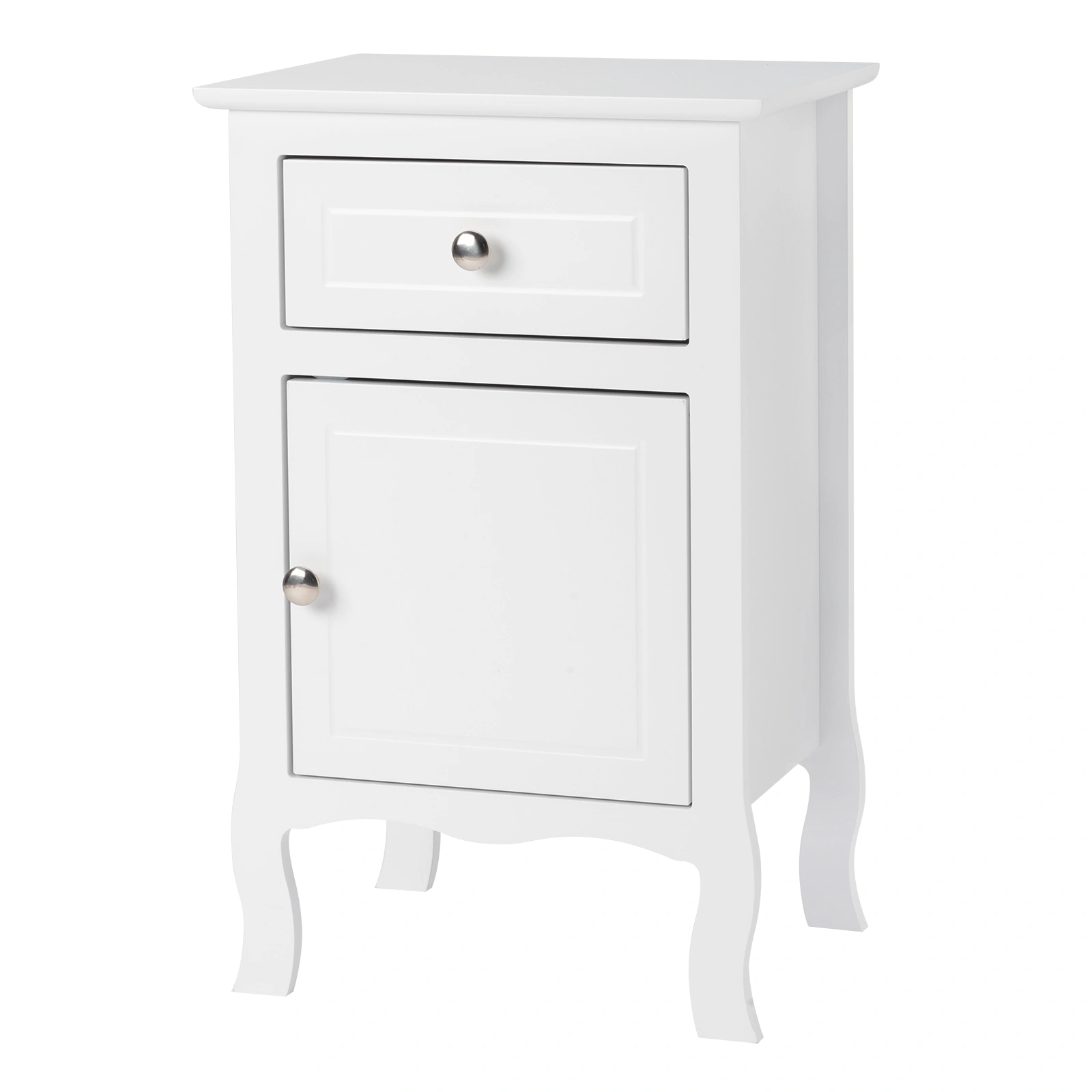 Country White Nightstand 40x30x63cm, MDF Curved Foot Bedside Table, 1 Drawer & 1 Door, Spray Paint Finish view 2