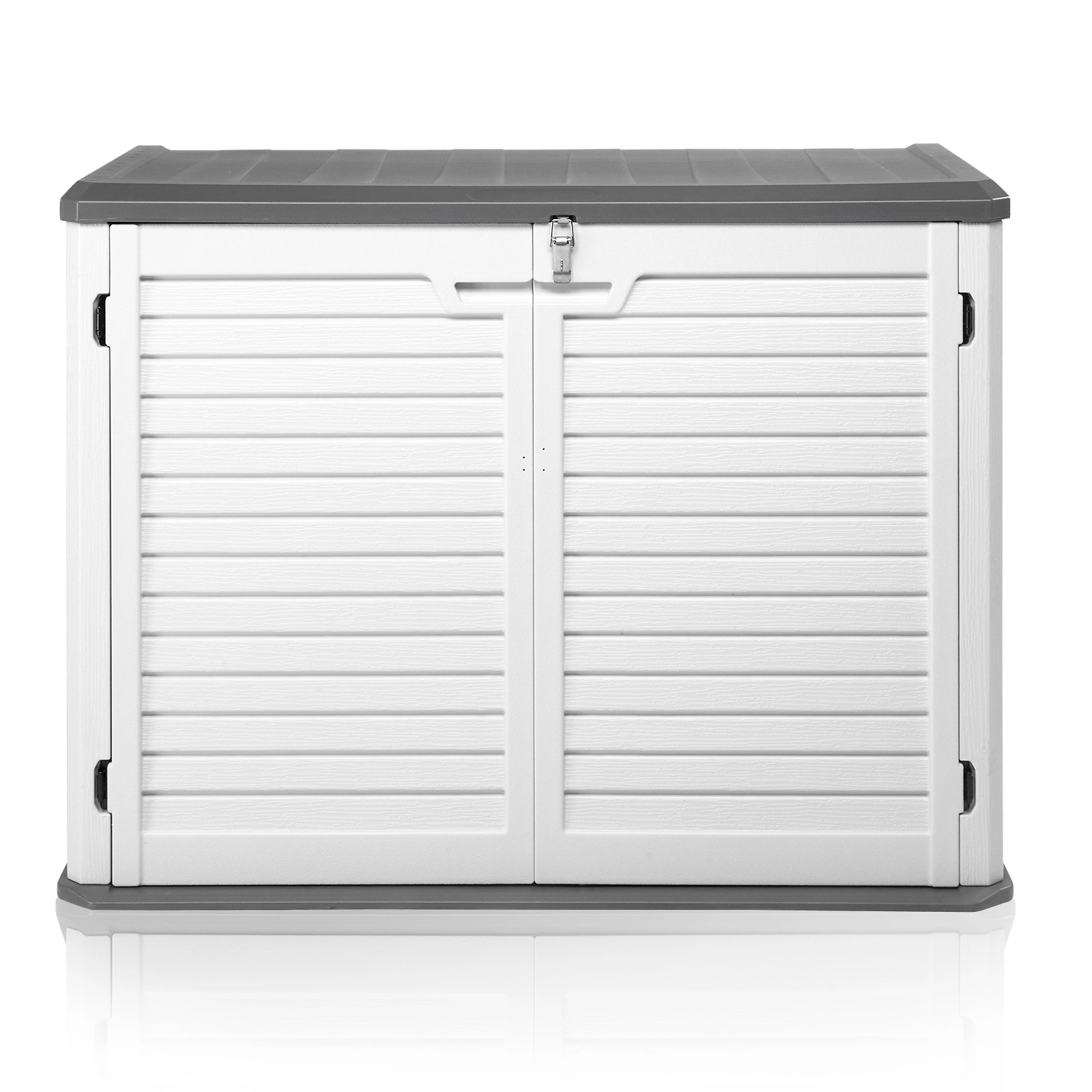 Outdoor Storage Shed, 34 Cu Ft Horizontal Outdoor Storage Cabinet, Lockable Outdoor Storage Box for Garbage Cans, Lawn Mower and Tools, Grey & White
