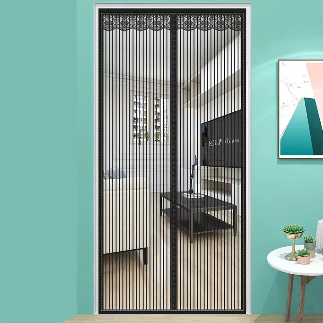 Magnetic Curtain Door Mesh Screen, Fastening Mosquito Fly Bug Insect Net, UK - Black view 3